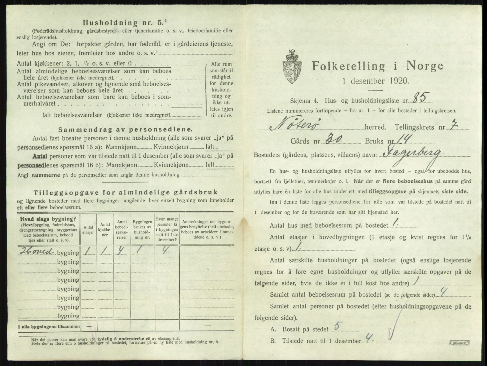 SAKO, 1920 census for Nøtterøy, 1920, p. 1490