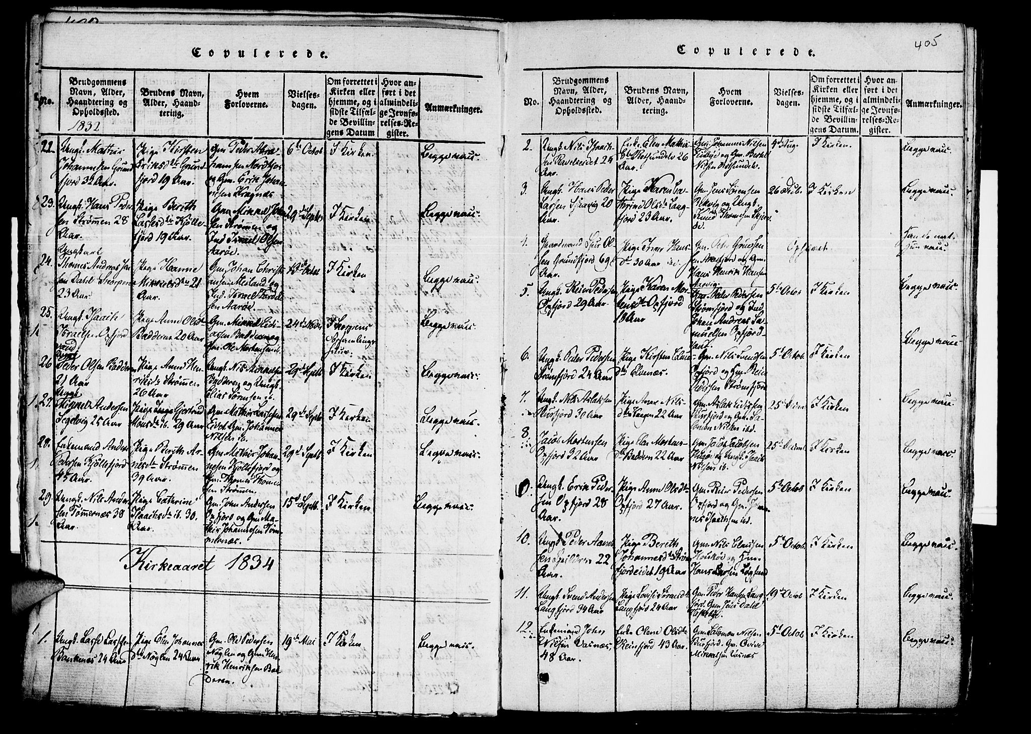 Skjervøy sokneprestkontor, AV/SATØ-S-1300/H/Ha/Haa/L0004kirke: Parish register (official) no. 4, 1820-1838, p. 404-405