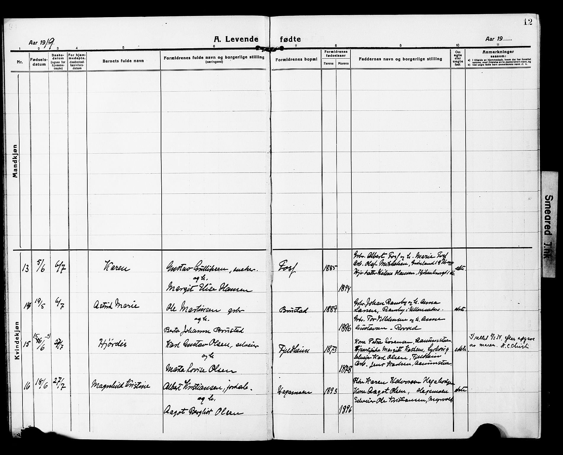 Nannestad prestekontor Kirkebøker, AV/SAO-A-10414a/G/Gb/L0002: Parish register (copy) no. II 2, 1918-1929, p. 12