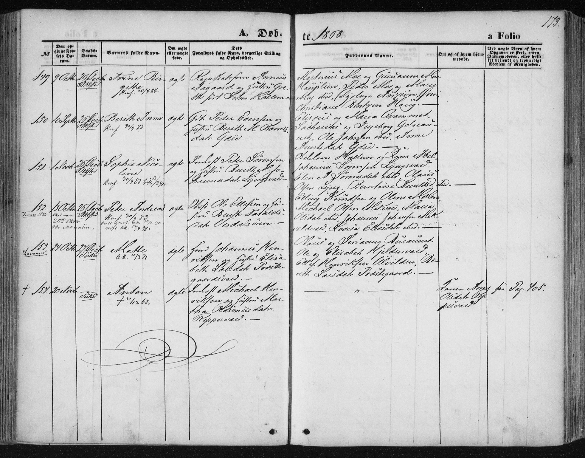 Ministerialprotokoller, klokkerbøker og fødselsregistre - Nord-Trøndelag, SAT/A-1458/723/L0241: Parish register (official) no. 723A10, 1860-1869, p. 173