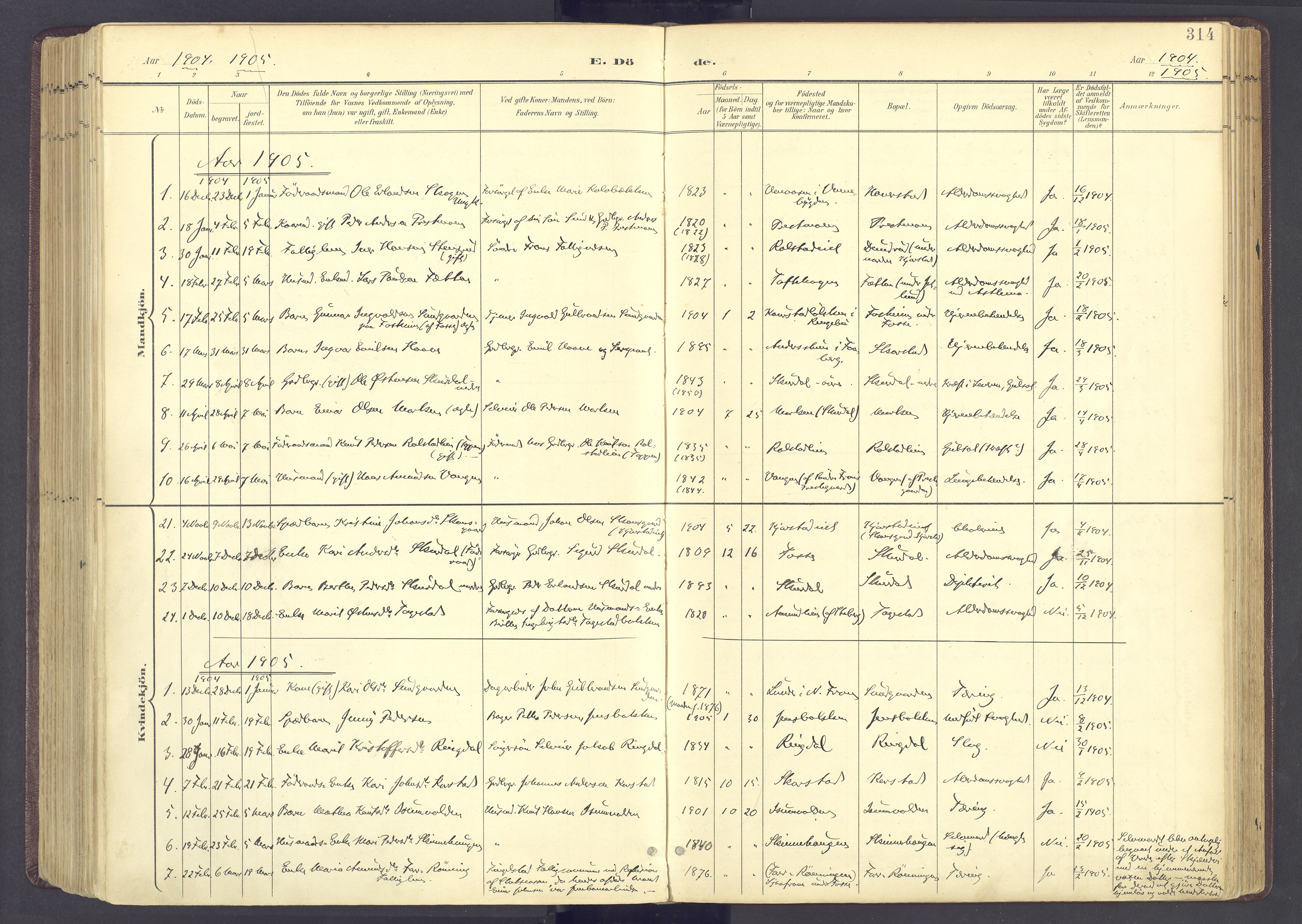 Sør-Fron prestekontor, AV/SAH-PREST-010/H/Ha/Haa/L0004: Parish register (official) no. 4, 1898-1919, p. 314