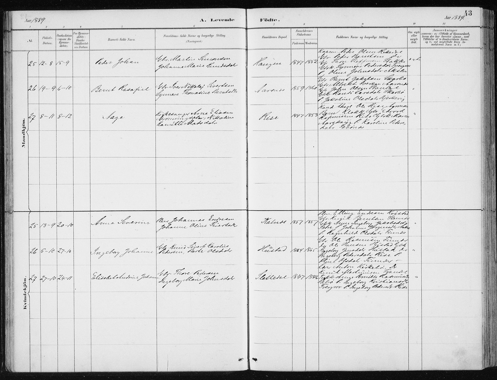 Ministerialprotokoller, klokkerbøker og fødselsregistre - Møre og Romsdal, AV/SAT-A-1454/515/L0215: Parish register (copy) no. 515C02, 1884-1906, p. 43