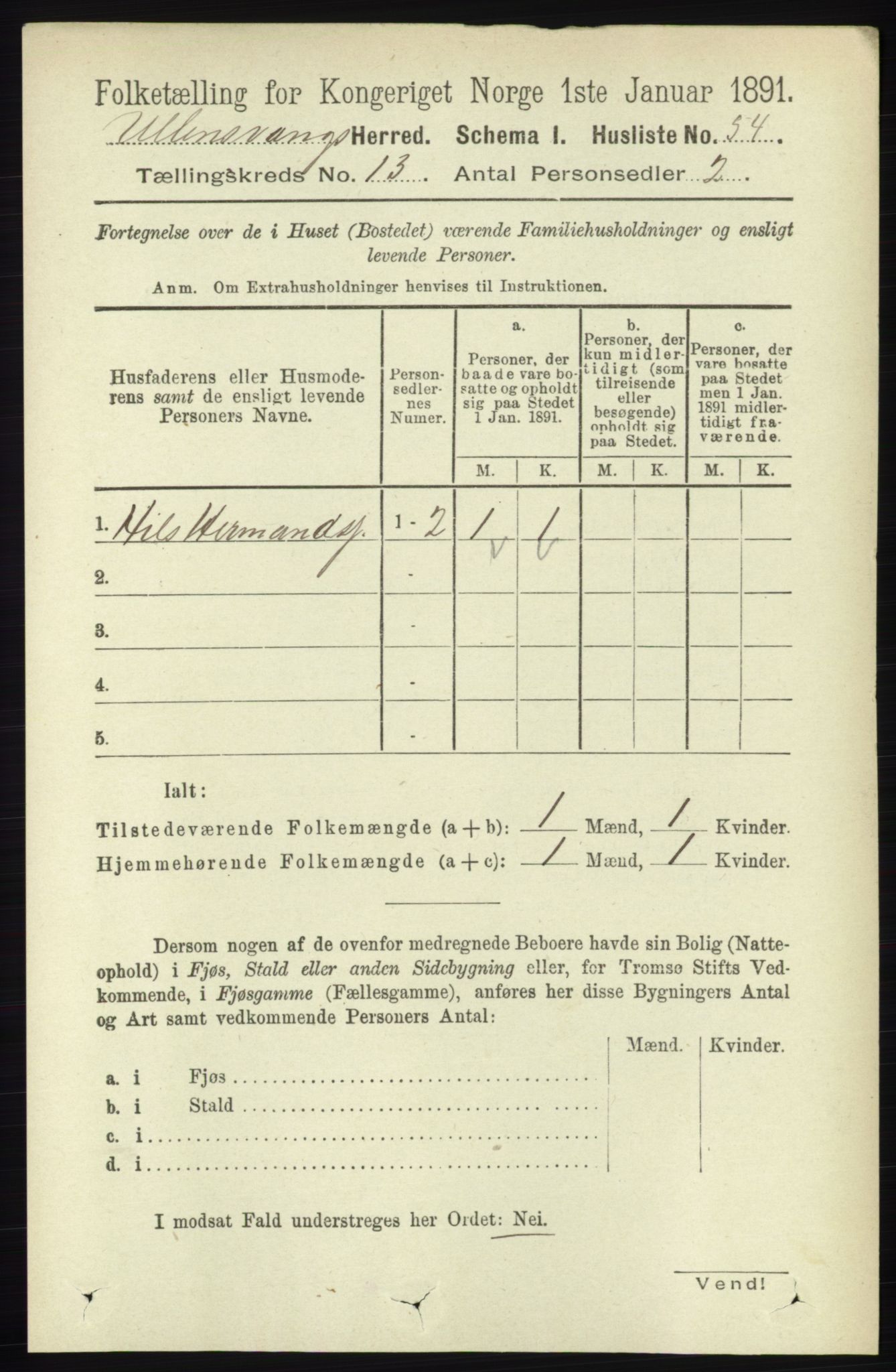RA, 1891 census for 1230 Ullensvang, 1891, p. 5075