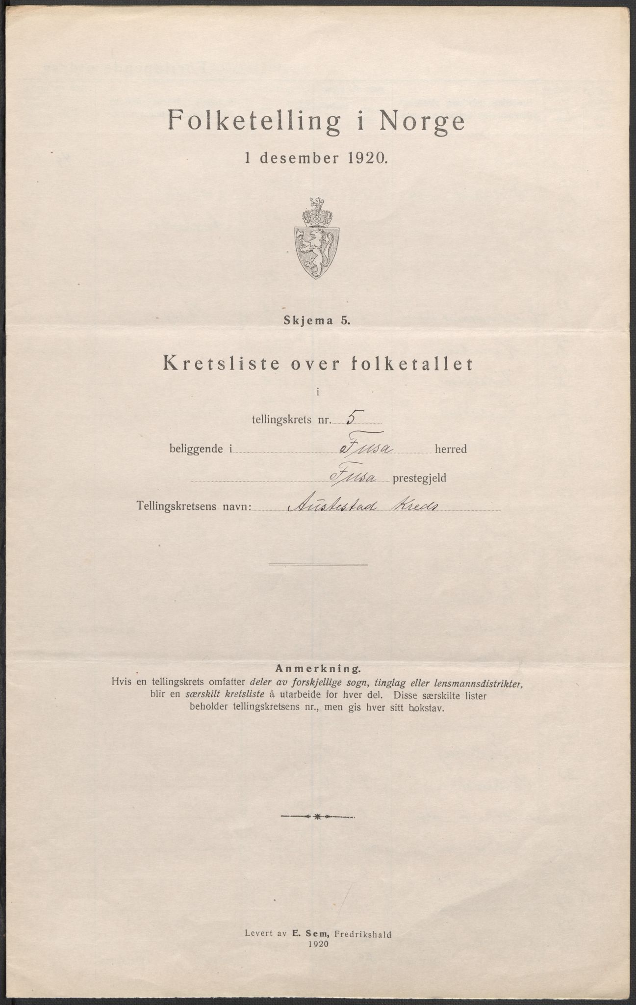 SAB, 1920 census for Fusa, 1920, p. 16