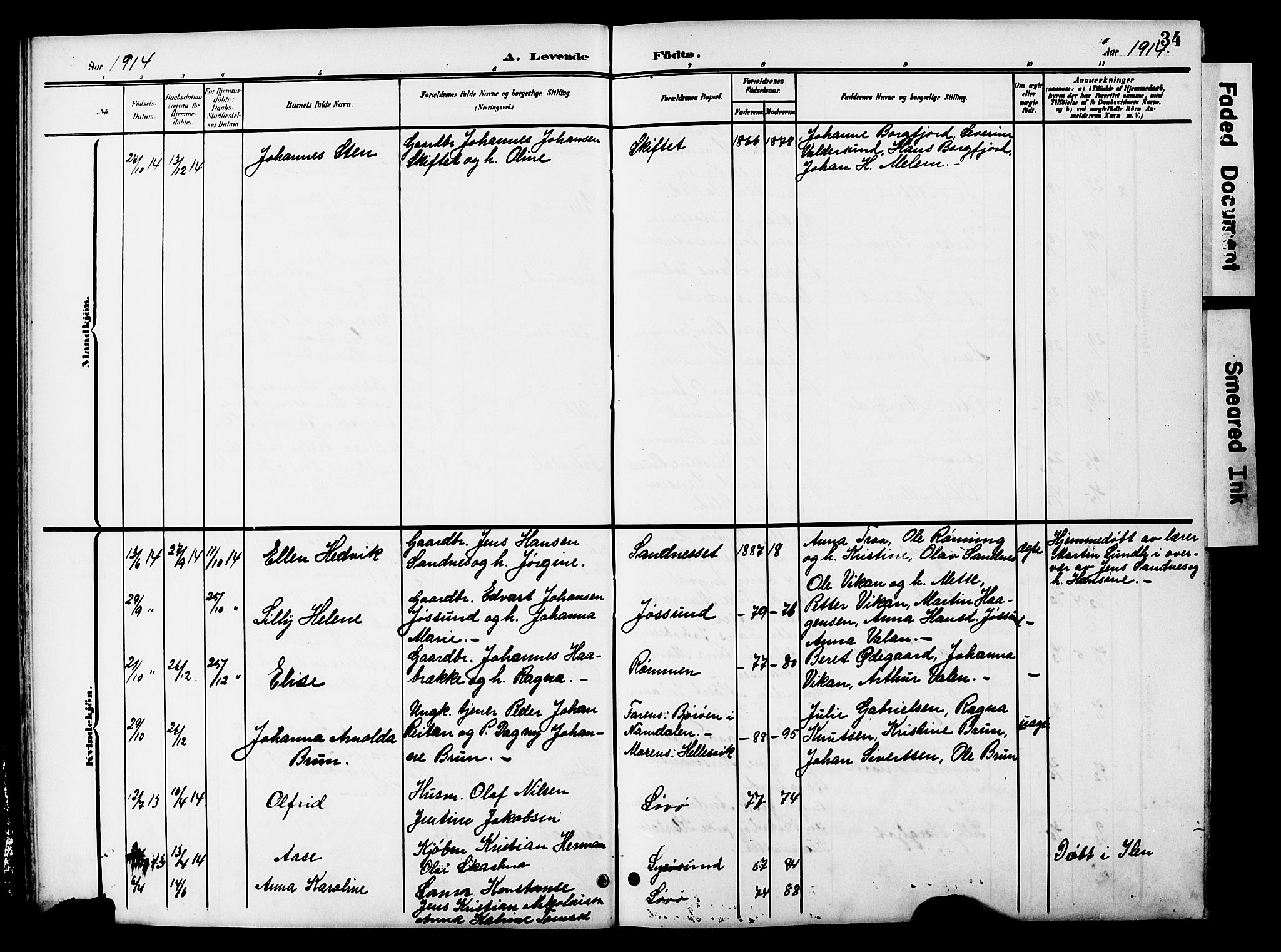 Ministerialprotokoller, klokkerbøker og fødselsregistre - Sør-Trøndelag, AV/SAT-A-1456/654/L0666: Parish register (copy) no. 654C02, 1901-1925, p. 34