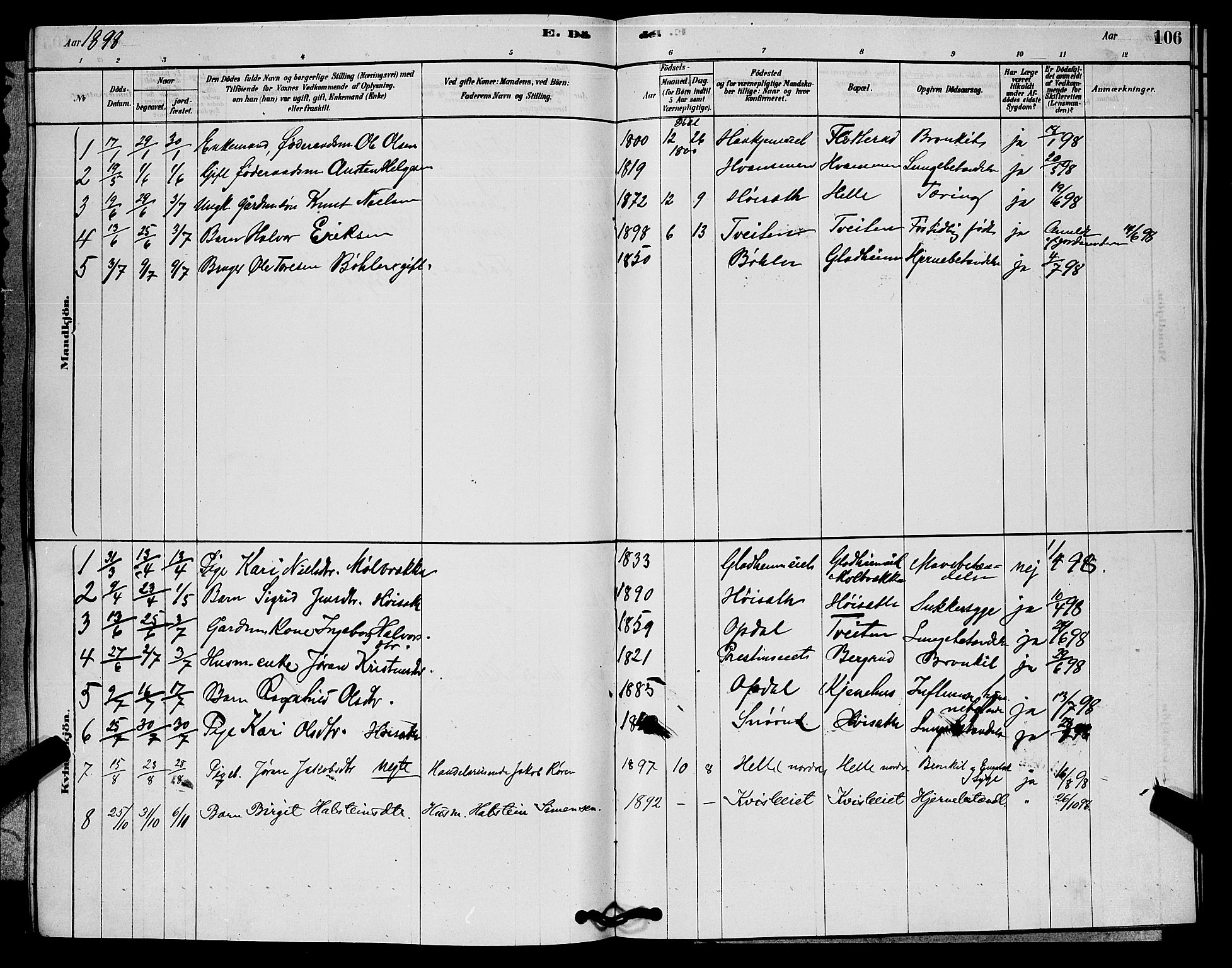 Rollag kirkebøker, SAKO/A-240/G/Gb/L0002: Parish register (copy) no. II 2, 1878-1898, p. 106
