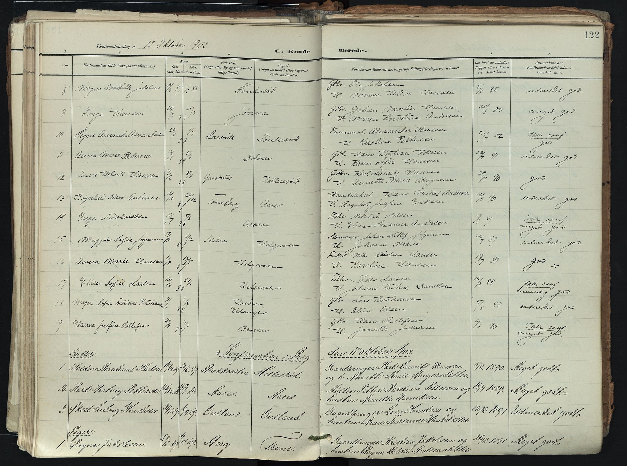 Brunlanes kirkebøker, SAKO/A-342/F/Fb/L0003: Parish register (official) no. II 3, 1900-1922, p. 122