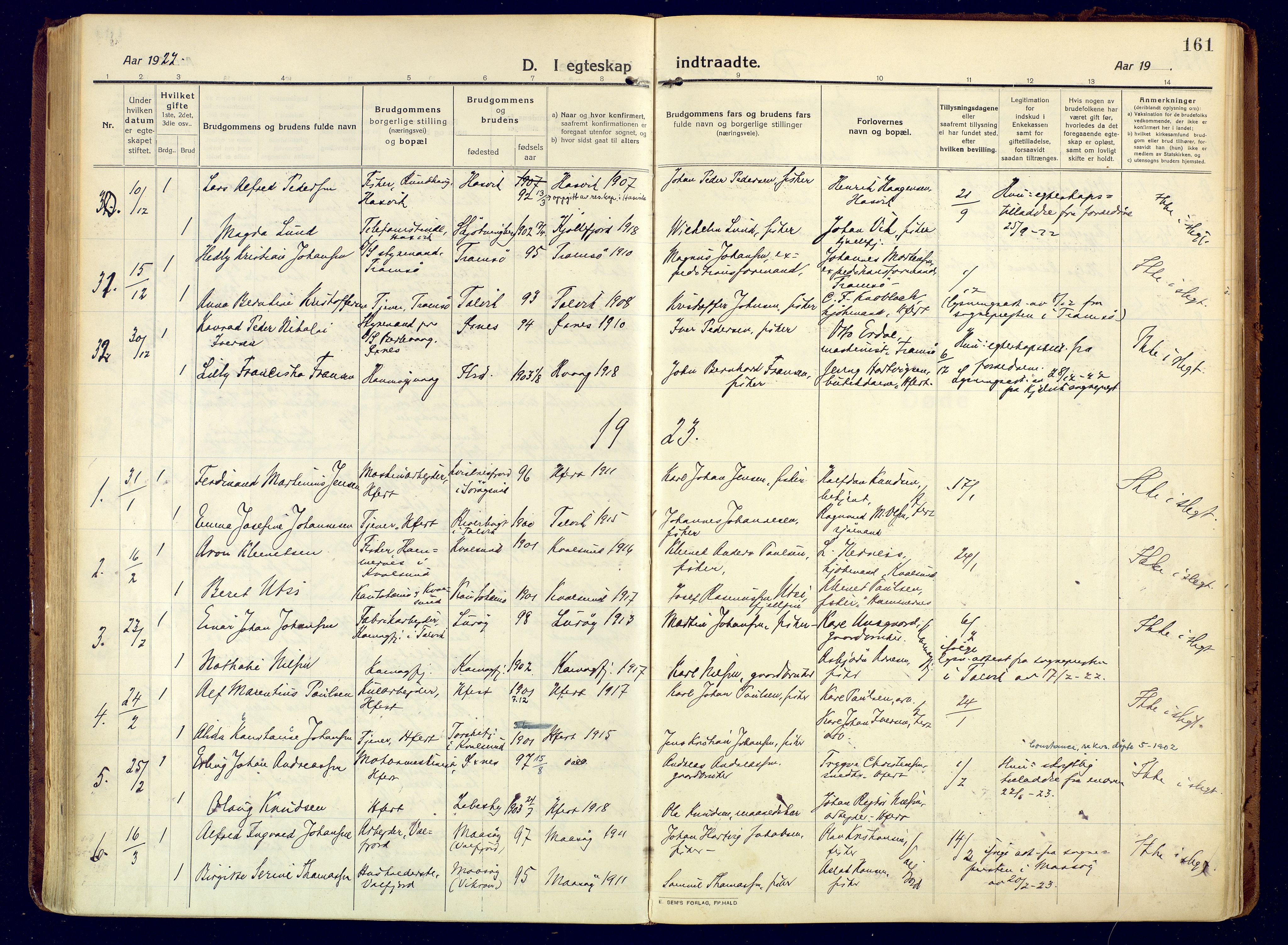 Hammerfest sokneprestkontor, SATØ/S-1347/H/Ha/L0015.kirke: Parish register (official) no. 15, 1916-1923, p. 161