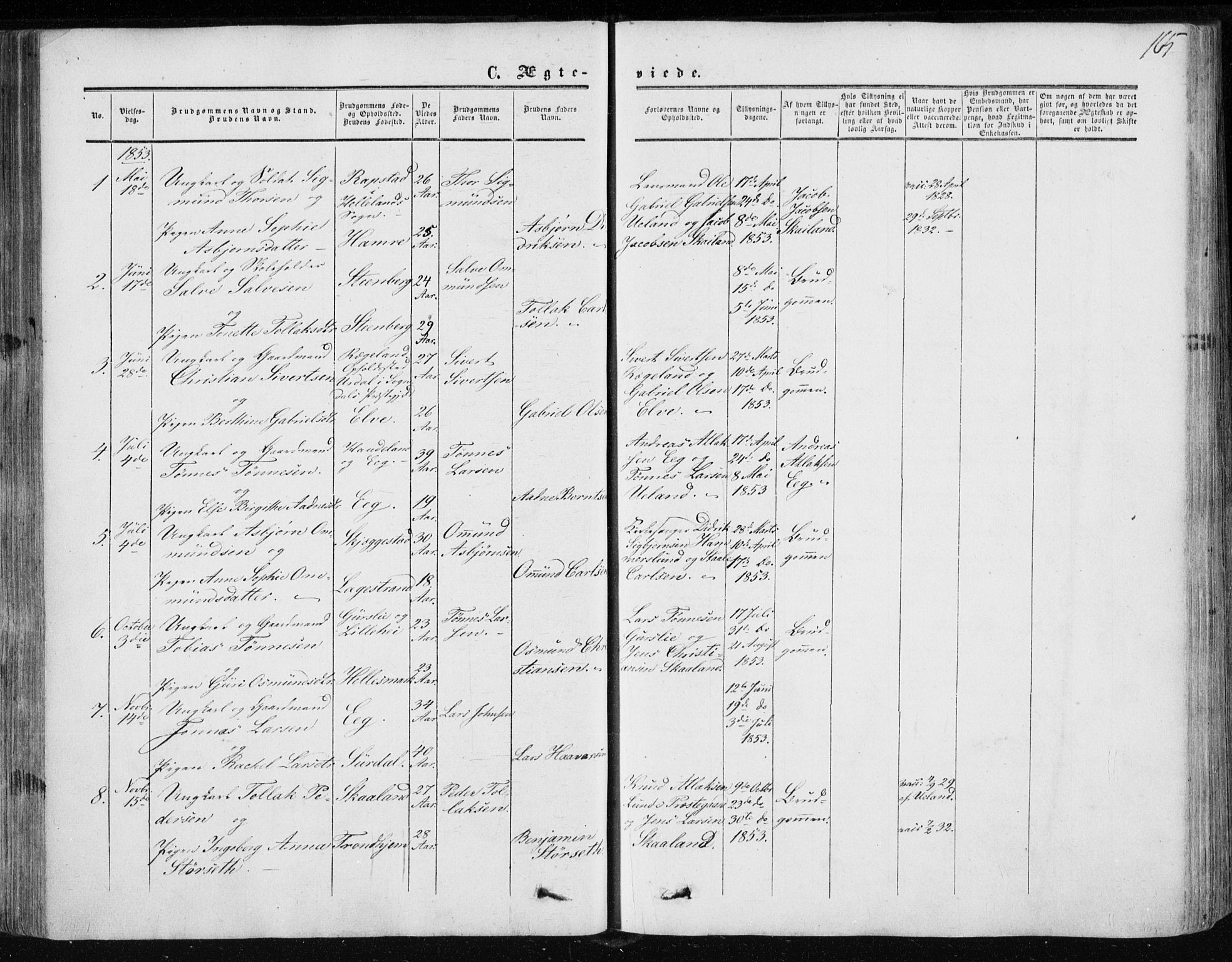 Lund sokneprestkontor, AV/SAST-A-101809/S06/L0009: Parish register (official) no. A 8, 1853-1877, p. 165