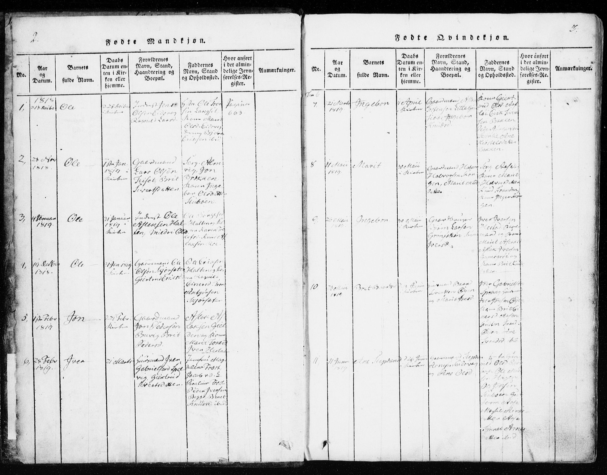 Ministerialprotokoller, klokkerbøker og fødselsregistre - Møre og Romsdal, AV/SAT-A-1454/551/L0623: Parish register (official) no. 551A03, 1818-1831, p. 2-3