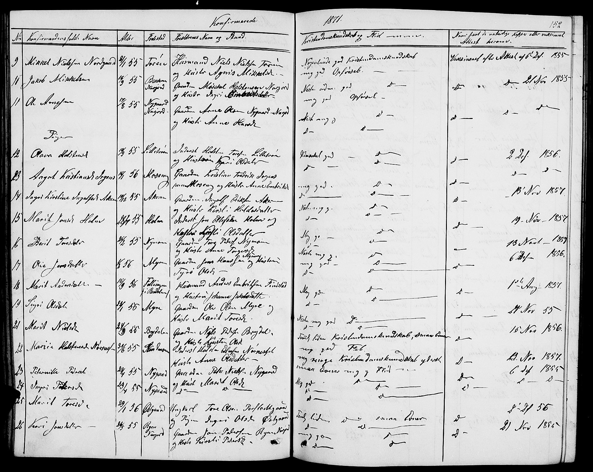 Tolga prestekontor, SAH/PREST-062/L/L0004: Parish register (copy) no. 4, 1845-1887, p. 152