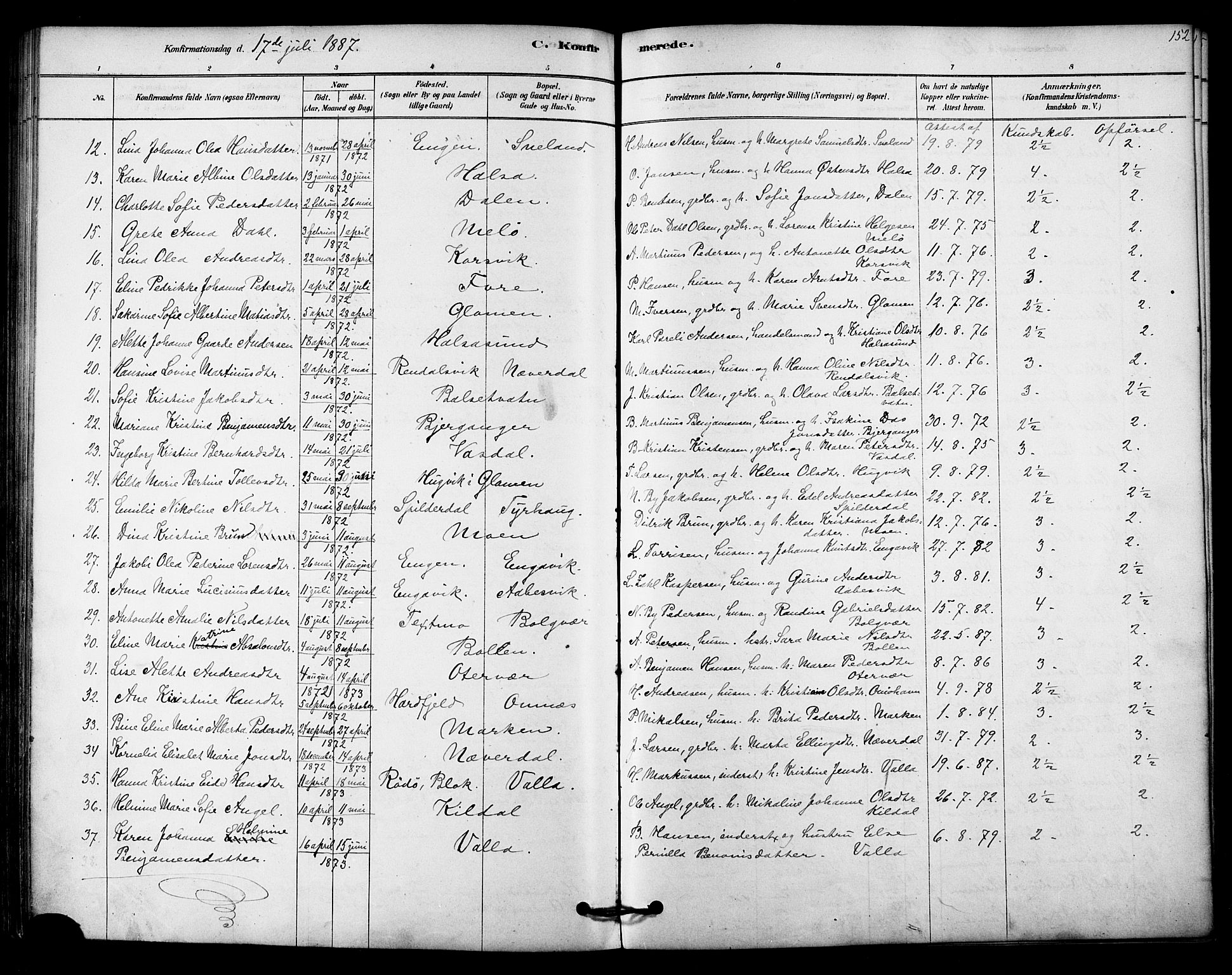 Ministerialprotokoller, klokkerbøker og fødselsregistre - Nordland, AV/SAT-A-1459/843/L0626: Parish register (official) no. 843A01, 1878-1907, p. 152