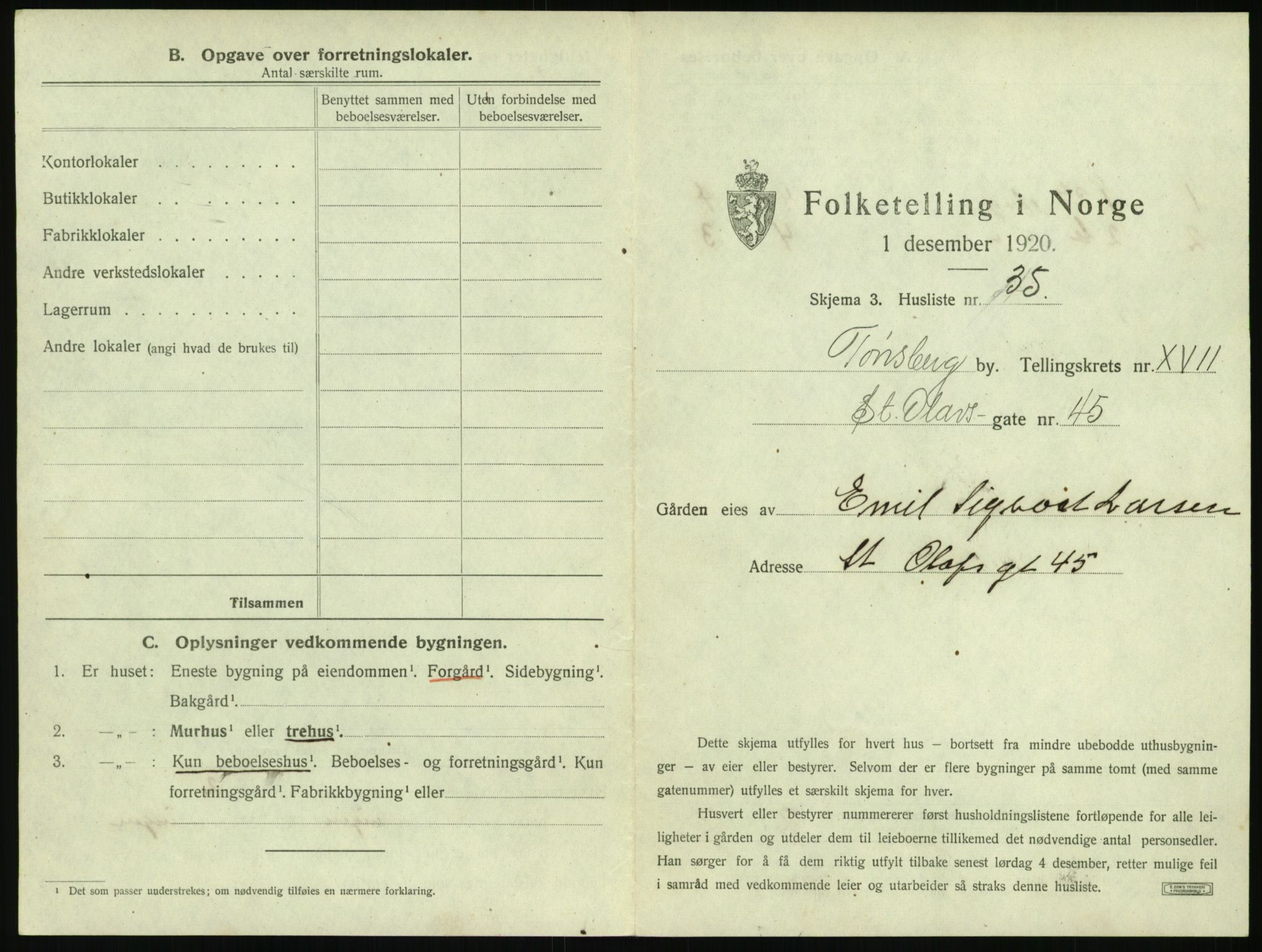 SAKO, 1920 census for Tønsberg, 1920, p. 1841