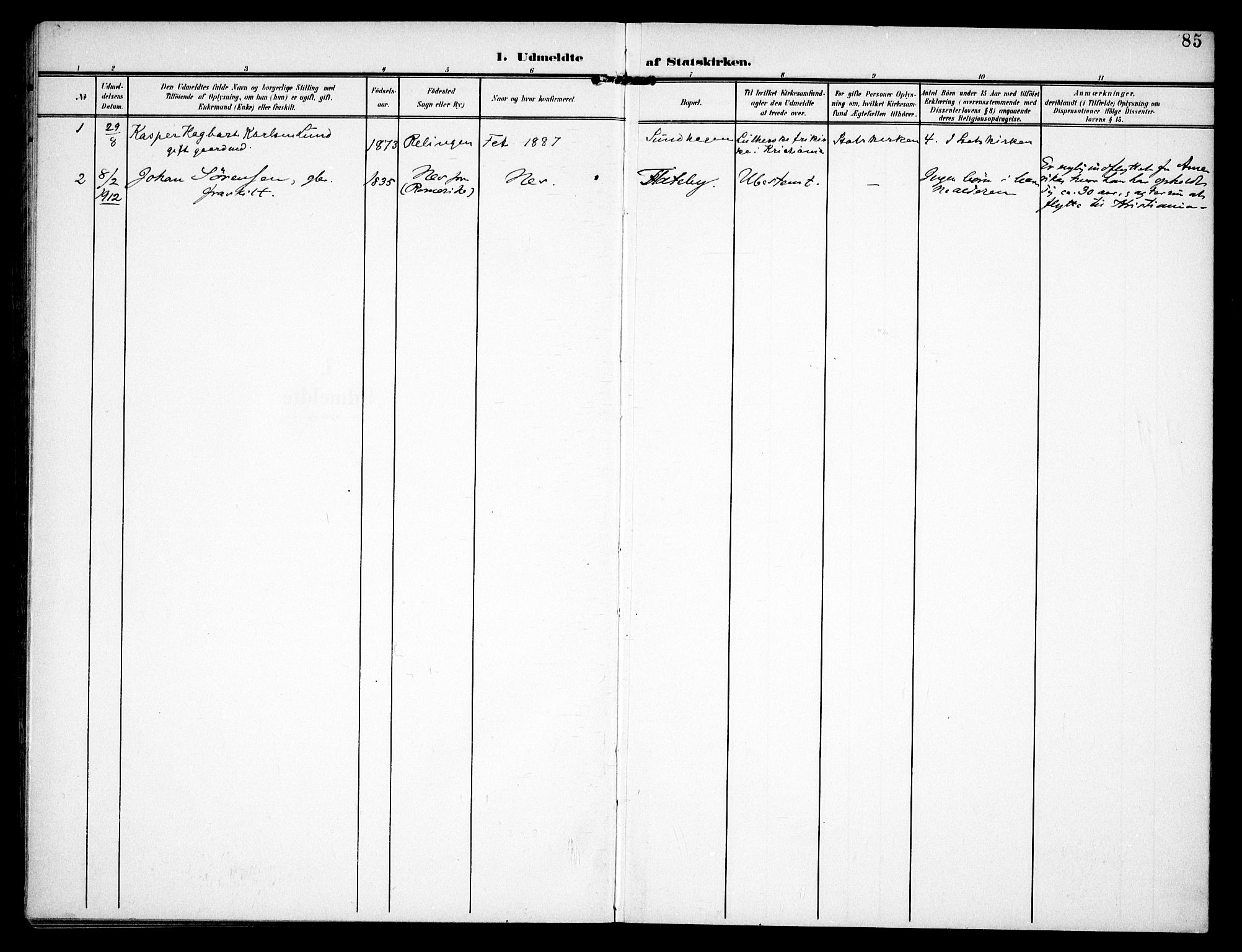 Fet prestekontor Kirkebøker, AV/SAO-A-10370a/F/Fb/L0003: Parish register (official) no. II 3, 1905-1914, p. 85