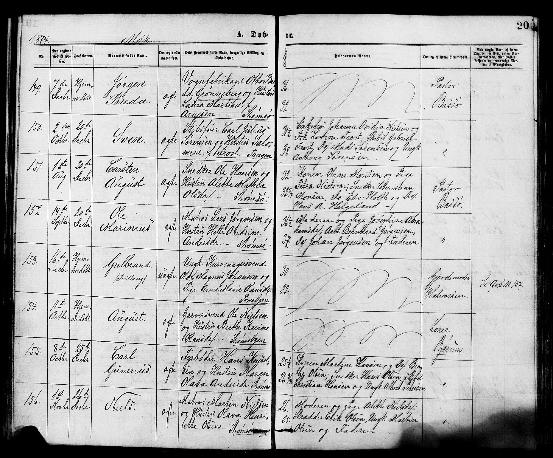 Strømsø kirkebøker, AV/SAKO-A-246/F/Fa/L0019: Parish register (official) no. I 19, 1874-1877, p. 20