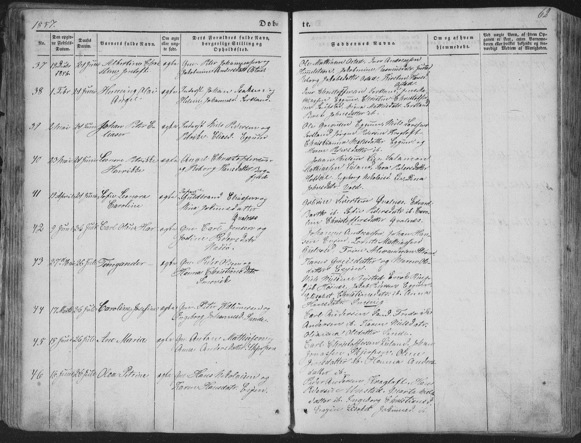 Ministerialprotokoller, klokkerbøker og fødselsregistre - Nordland, AV/SAT-A-1459/880/L1131: Parish register (official) no. 880A05, 1844-1868, p. 62