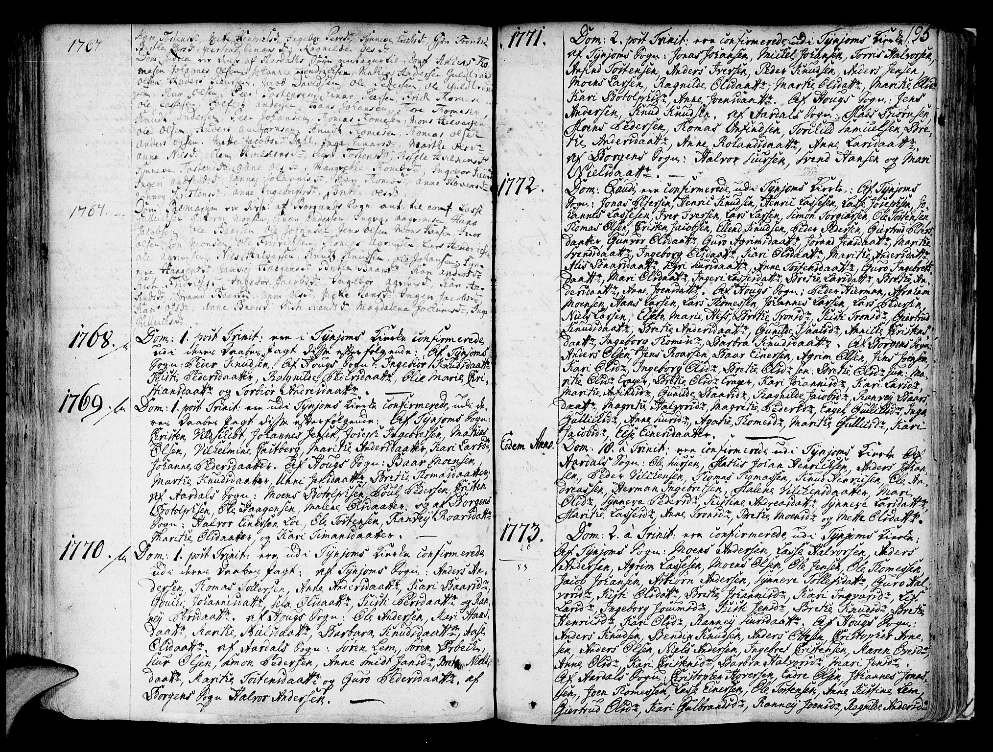 Lærdal sokneprestembete, SAB/A-81201: Parish register (official) no. A 2, 1752-1782, p. 195