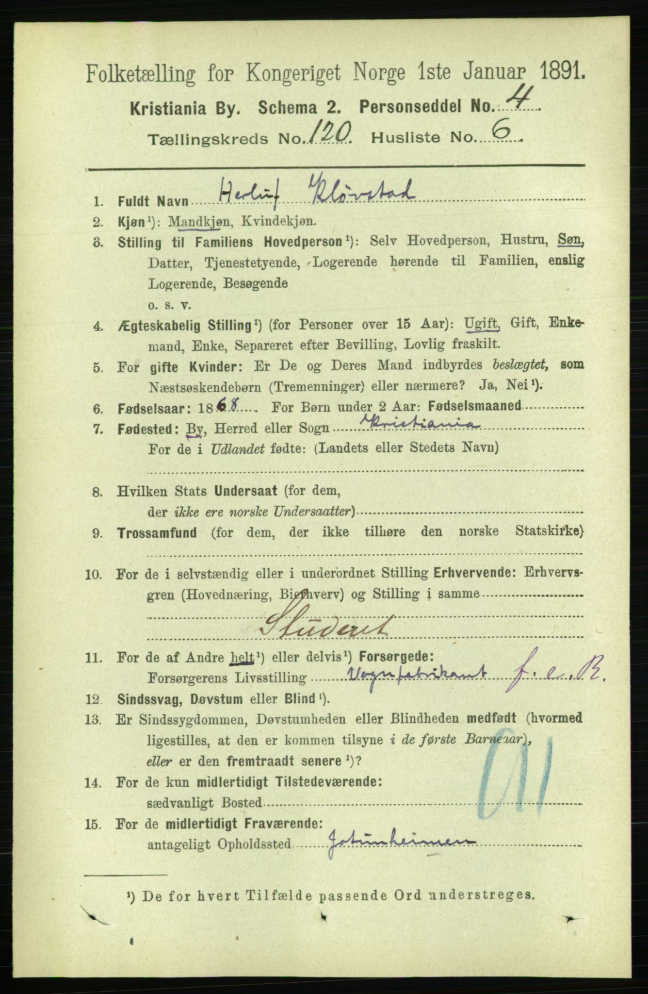 RA, 1891 census for 0301 Kristiania, 1891, p. 64081