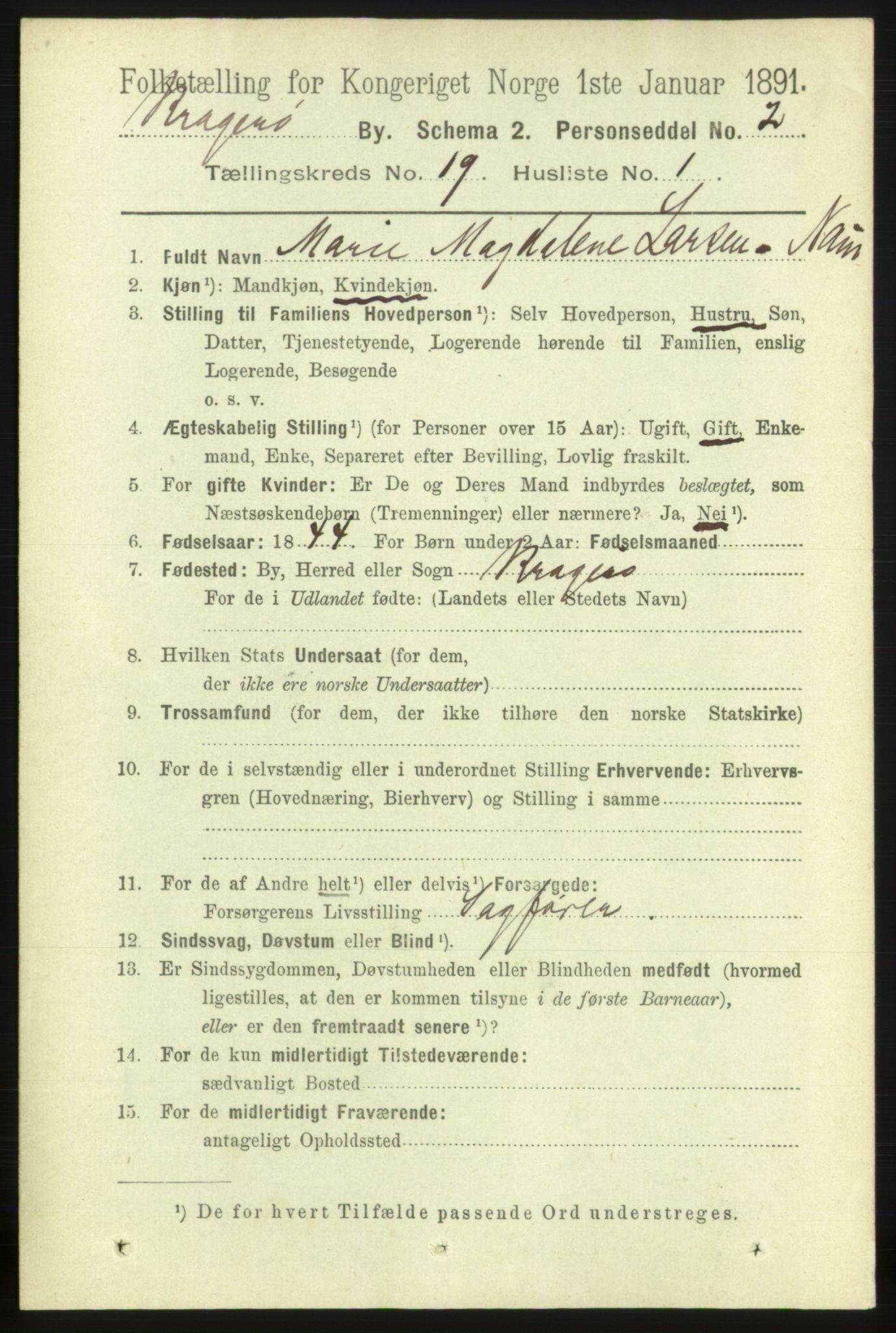 RA, 1891 census for 0801 Kragerø, 1891, p. 4522