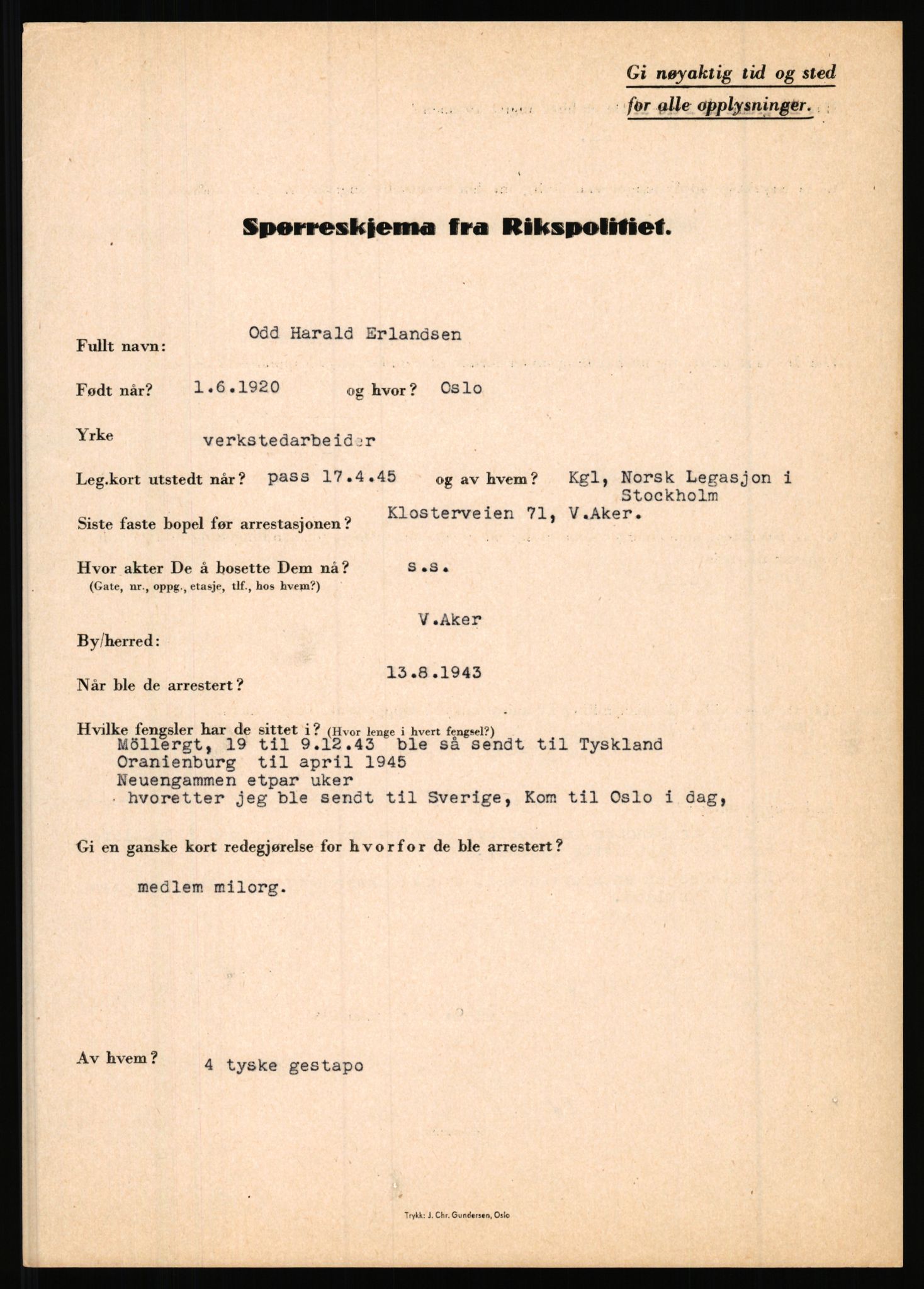 Rikspolitisjefen, AV/RA-S-1560/L/L0004: Eriksen, Alf - Geving, Øivind, 1940-1945, p. 179