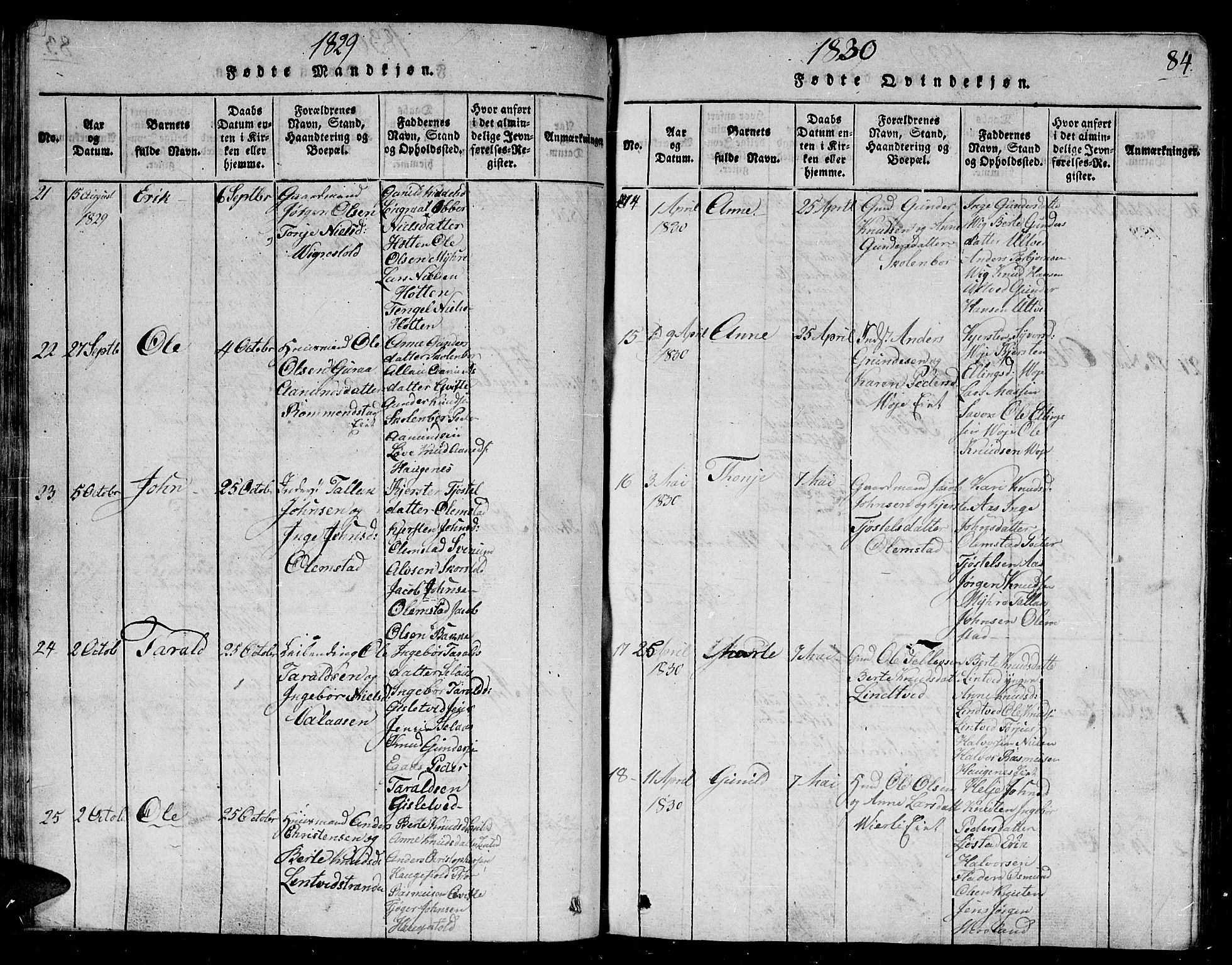 Gjerstad sokneprestkontor, AV/SAK-1111-0014/F/Fb/Fbb/L0001: Parish register (copy) no. B 1, 1813-1863, p. 84