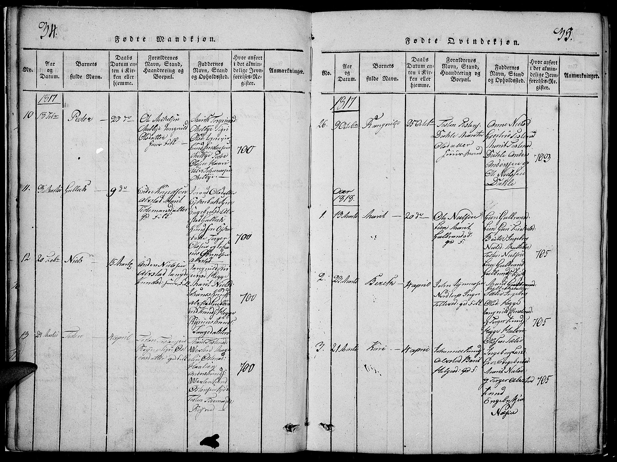Slidre prestekontor, SAH/PREST-134/H/Ha/Hab/L0002: Parish register (copy) no. 2, 1814-1839, p. 34-35