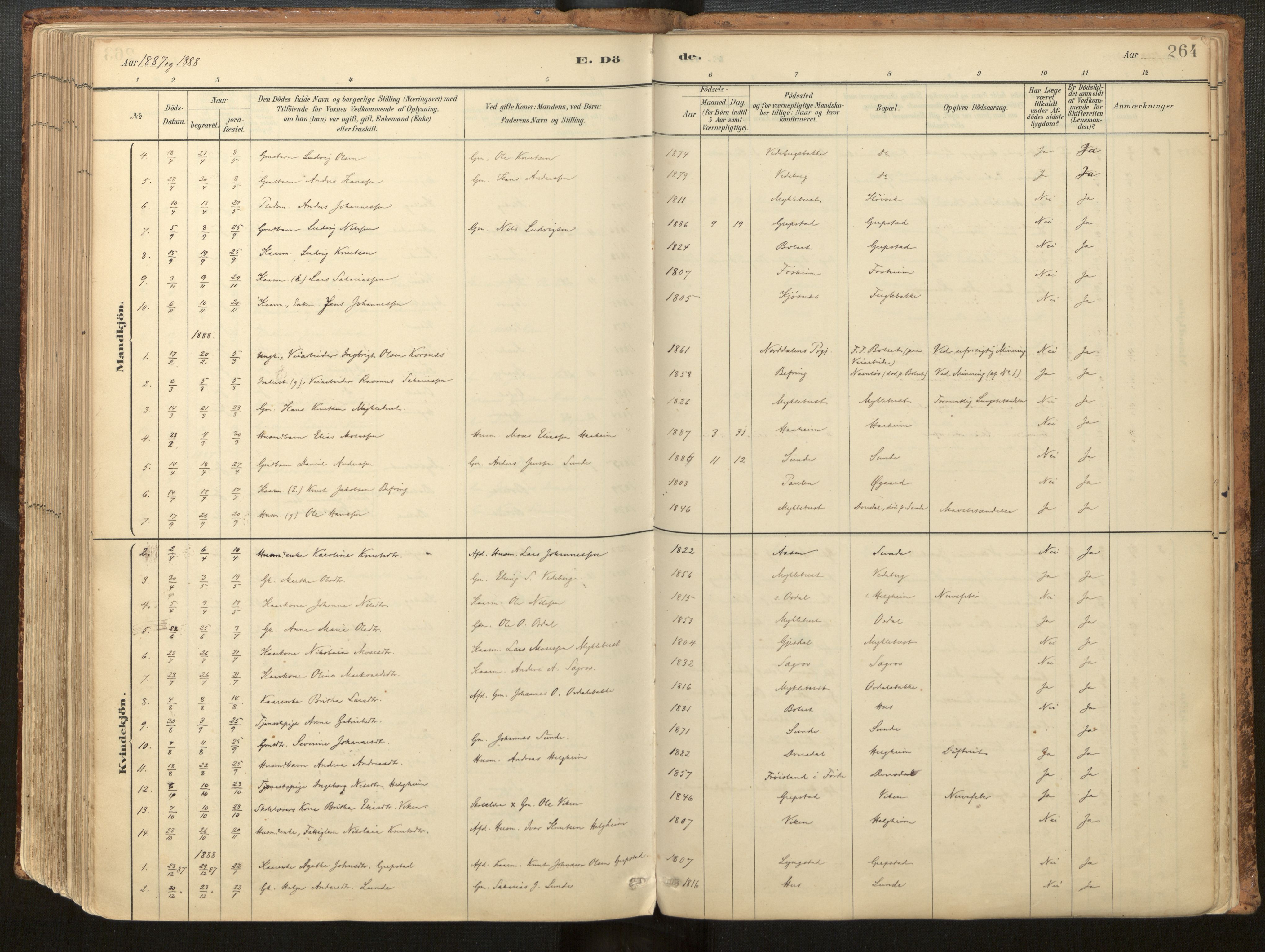 Jølster sokneprestembete, SAB/A-80701/H/Haa/Haac/L0001: Parish register (official) no. C 1, 1882-1928, p. 264