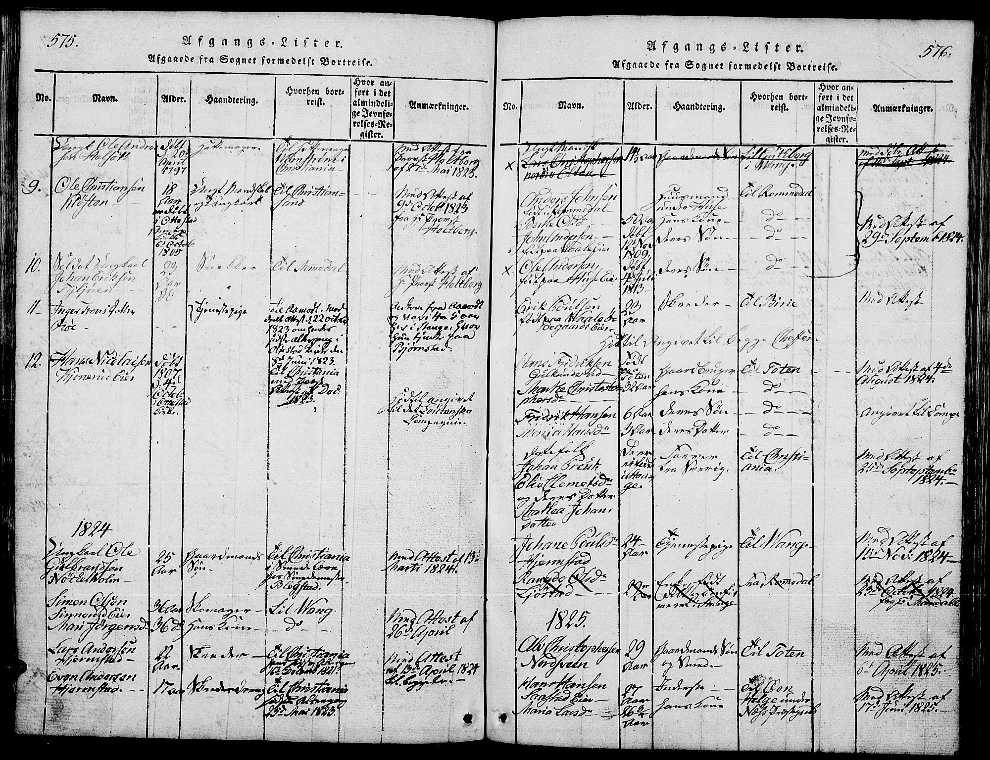 Stange prestekontor, SAH/PREST-002/L/L0001: Parish register (copy) no. 1, 1814-1825, p. 575-576