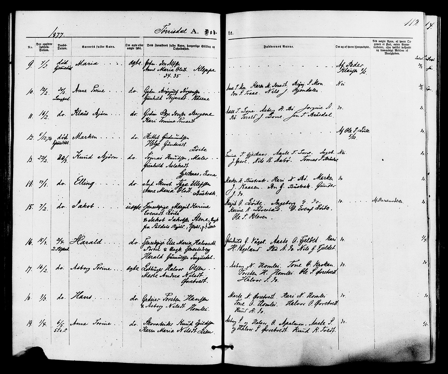 Drangedal kirkebøker, SAKO/A-258/F/Fa/L0009: Parish register (official) no. 9 /2, 1872-1884, p. 112