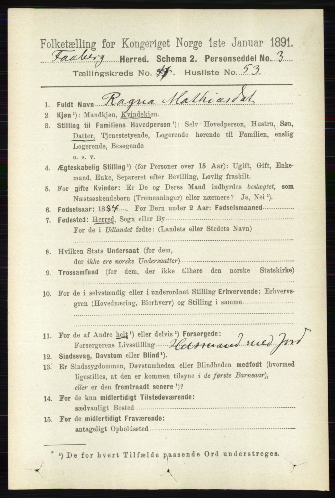 RA, 1891 census for 0524 Fåberg, 1891, p. 1536