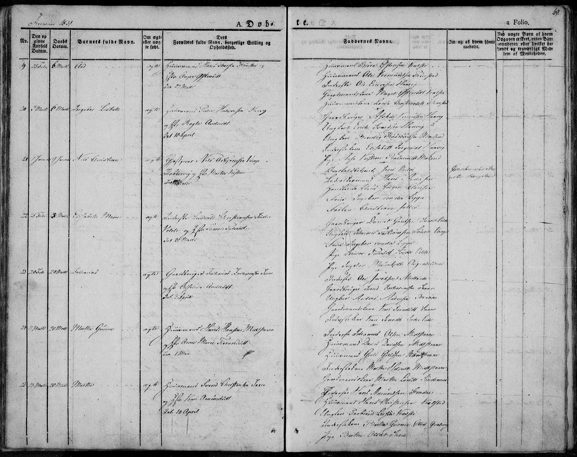 Avaldsnes sokneprestkontor, SAST/A -101851/H/Ha/Haa/L0005: Parish register (official) no. A 5.1, 1825-1841, p. 69