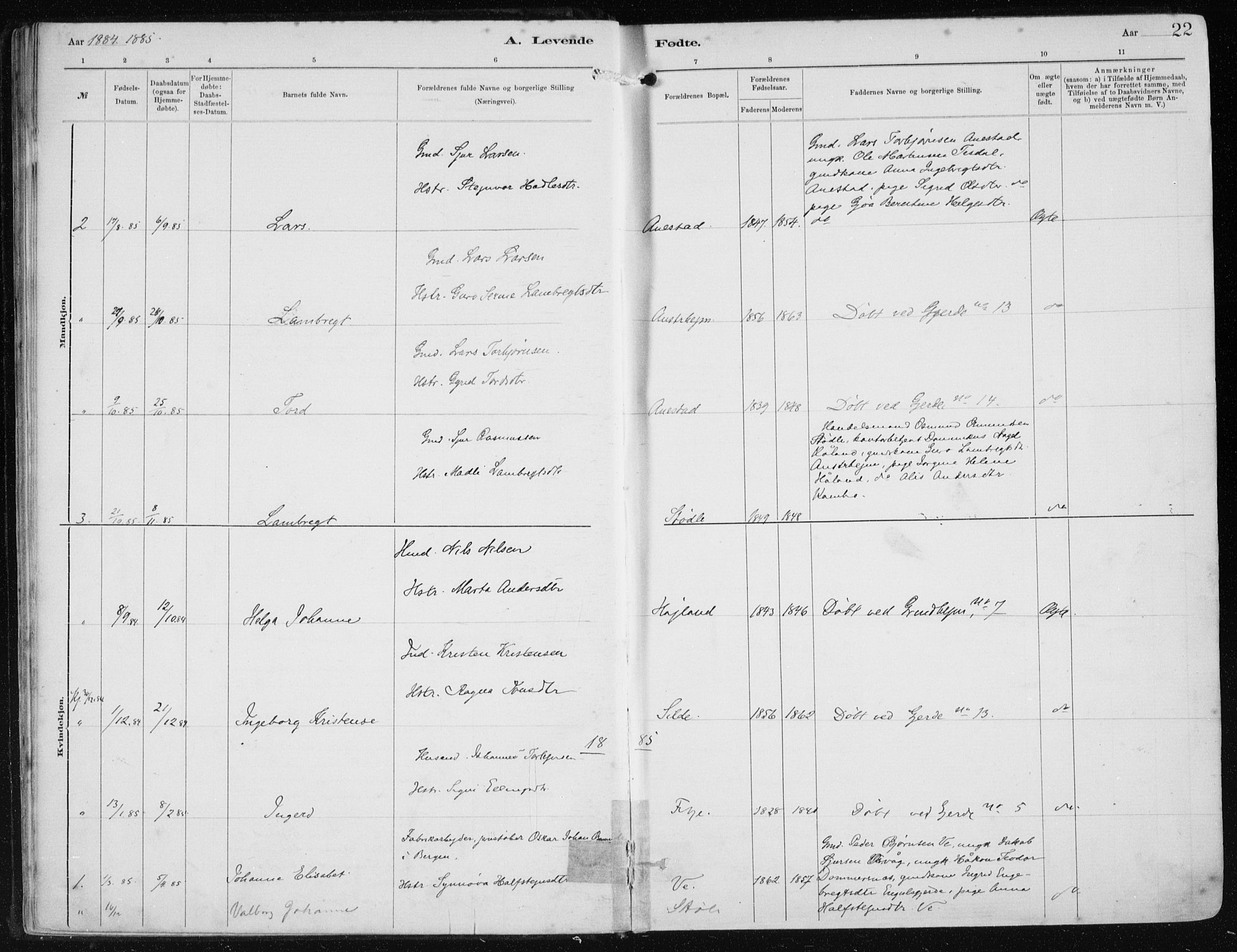 Etne sokneprestembete, AV/SAB-A-75001/H/Haa: Parish register (official) no. B  1, 1879-1919, p. 22