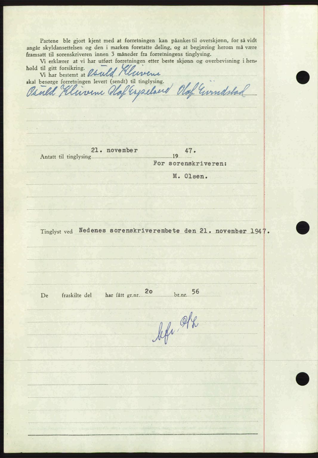 Nedenes sorenskriveri, AV/SAK-1221-0006/G/Gb/Gba/L0058: Mortgage book no. A10, 1947-1948, Diary no: : 1731/1947