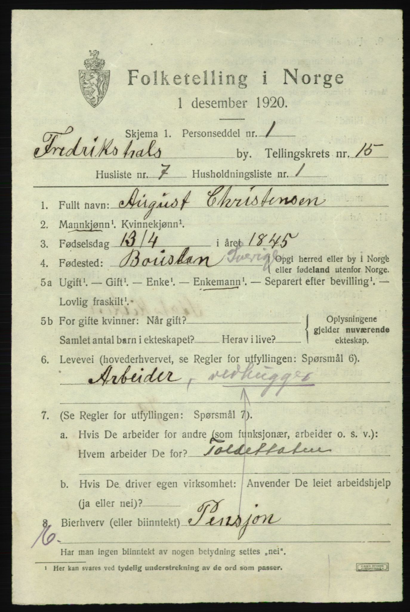 SAO, 1920 census for Fredrikshald, 1920, p. 23360