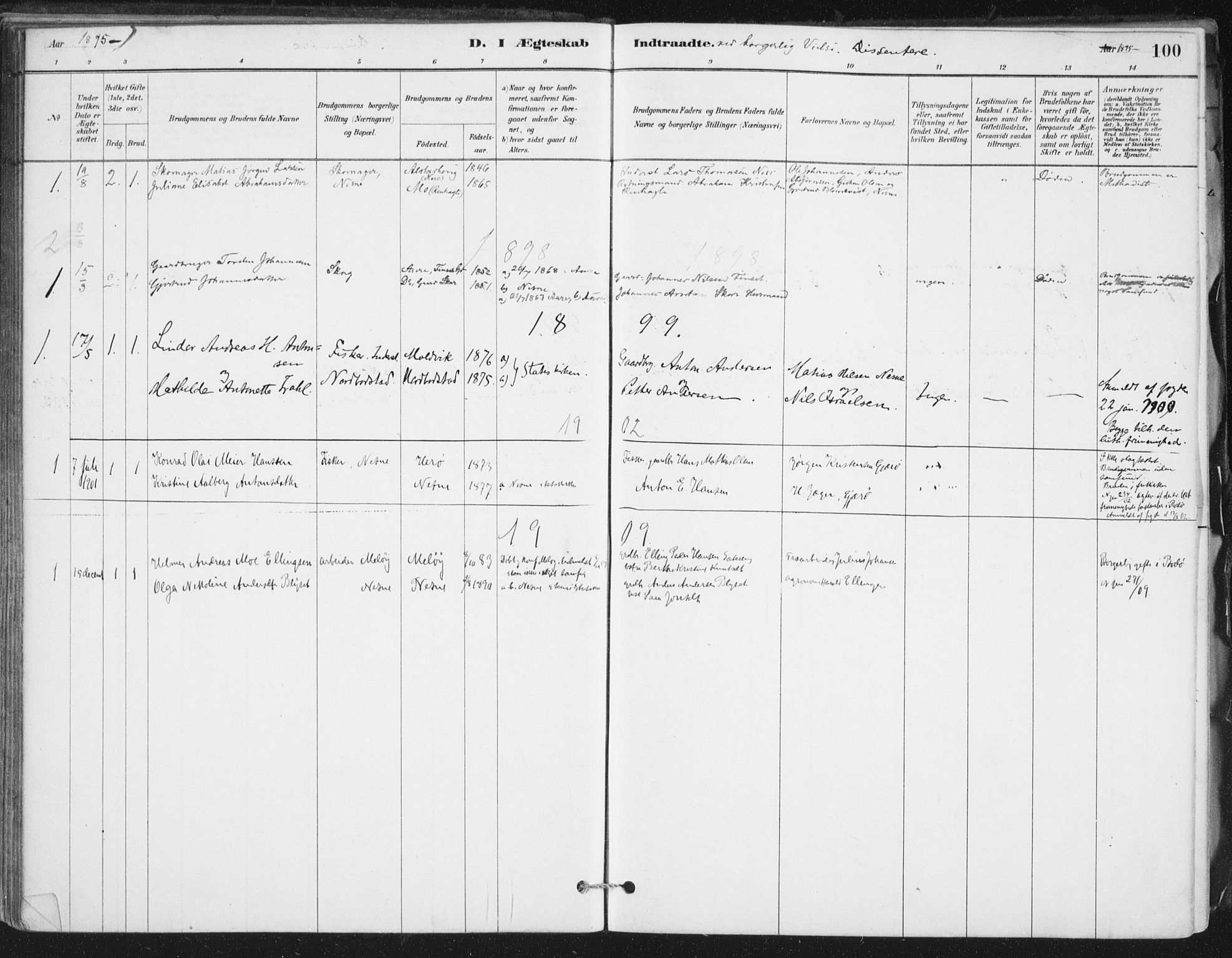 Ministerialprotokoller, klokkerbøker og fødselsregistre - Nordland, AV/SAT-A-1459/838/L0553: Parish register (official) no. 838A11, 1880-1910, p. 100