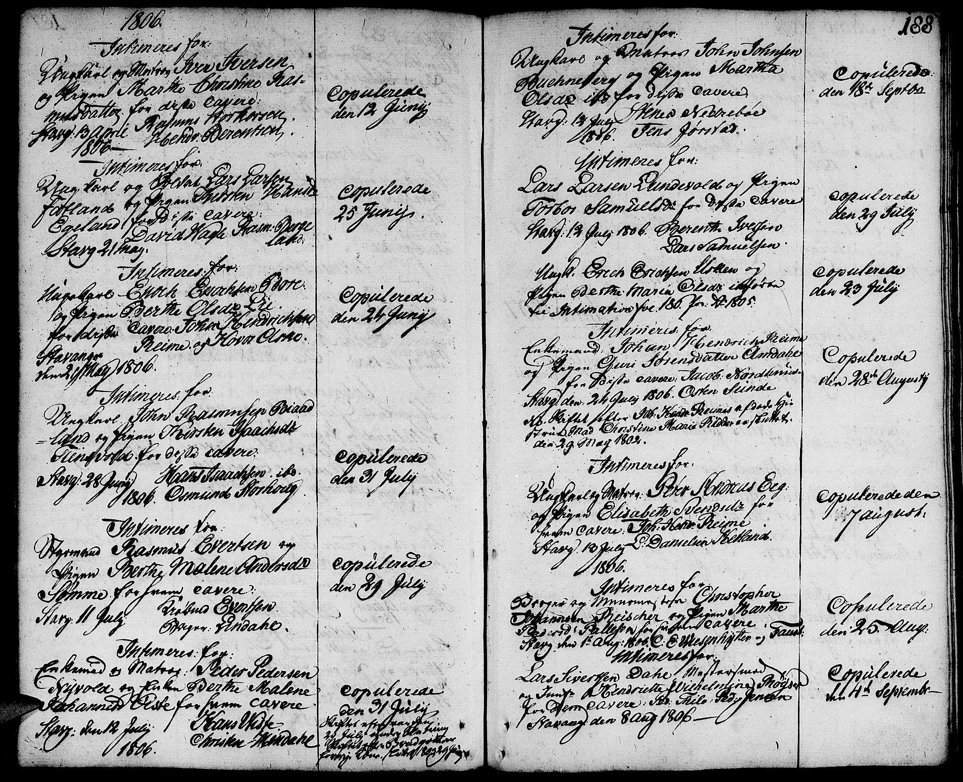 Domkirken sokneprestkontor, SAST/A-101812/001/30/30BA/L0006: Parish register (official) no. A 6, 1783-1815, p. 188