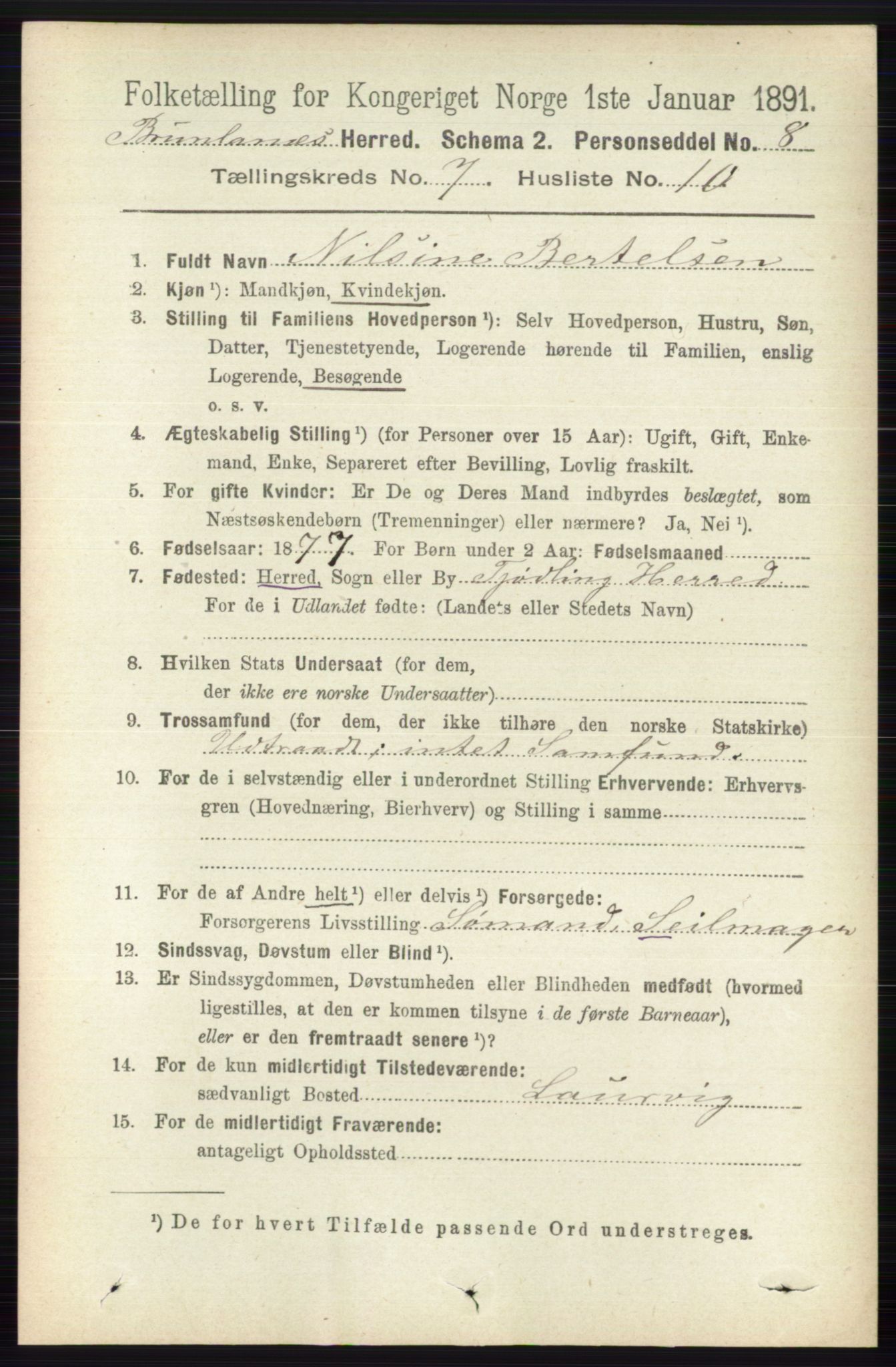 RA, 1891 census for 0726 Brunlanes, 1891, p. 3054