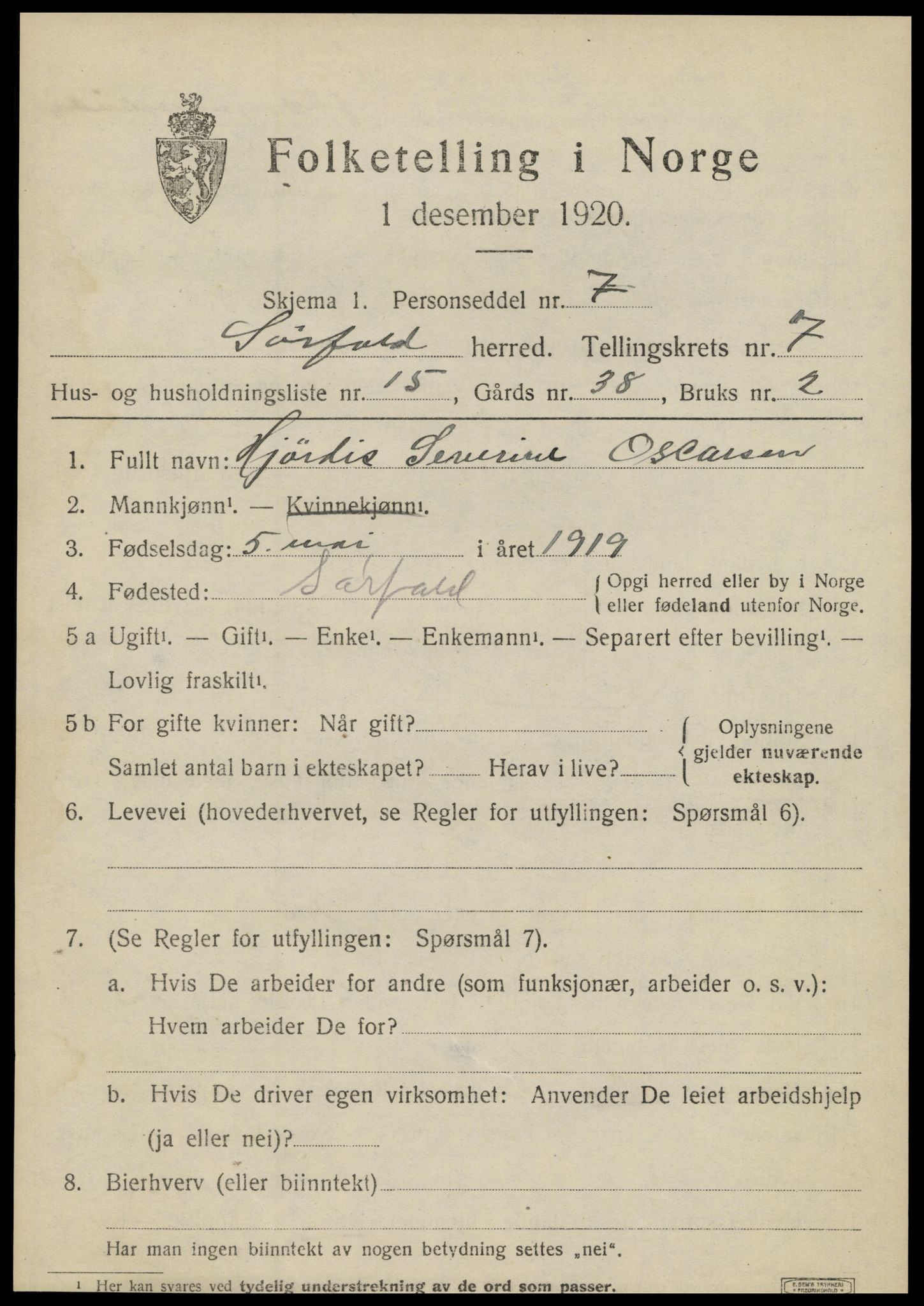 SAT, 1920 census for Sørfold, 1920, p. 4069