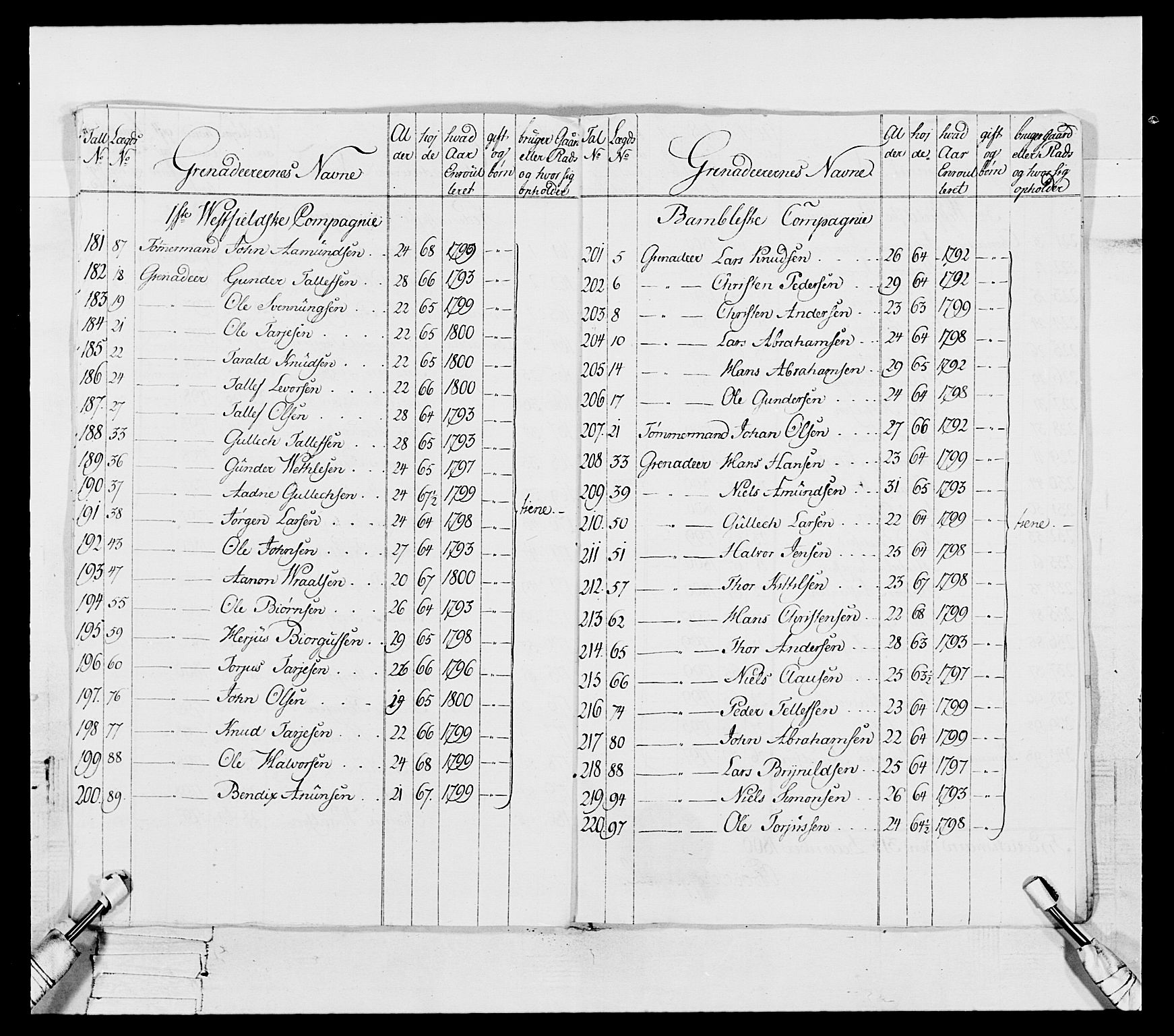 Generalitets- og kommissariatskollegiet, Det kongelige norske kommissariatskollegium, AV/RA-EA-5420/E/Eh/L0114: Telemarkske nasjonale infanteriregiment, 1789-1802, p. 164