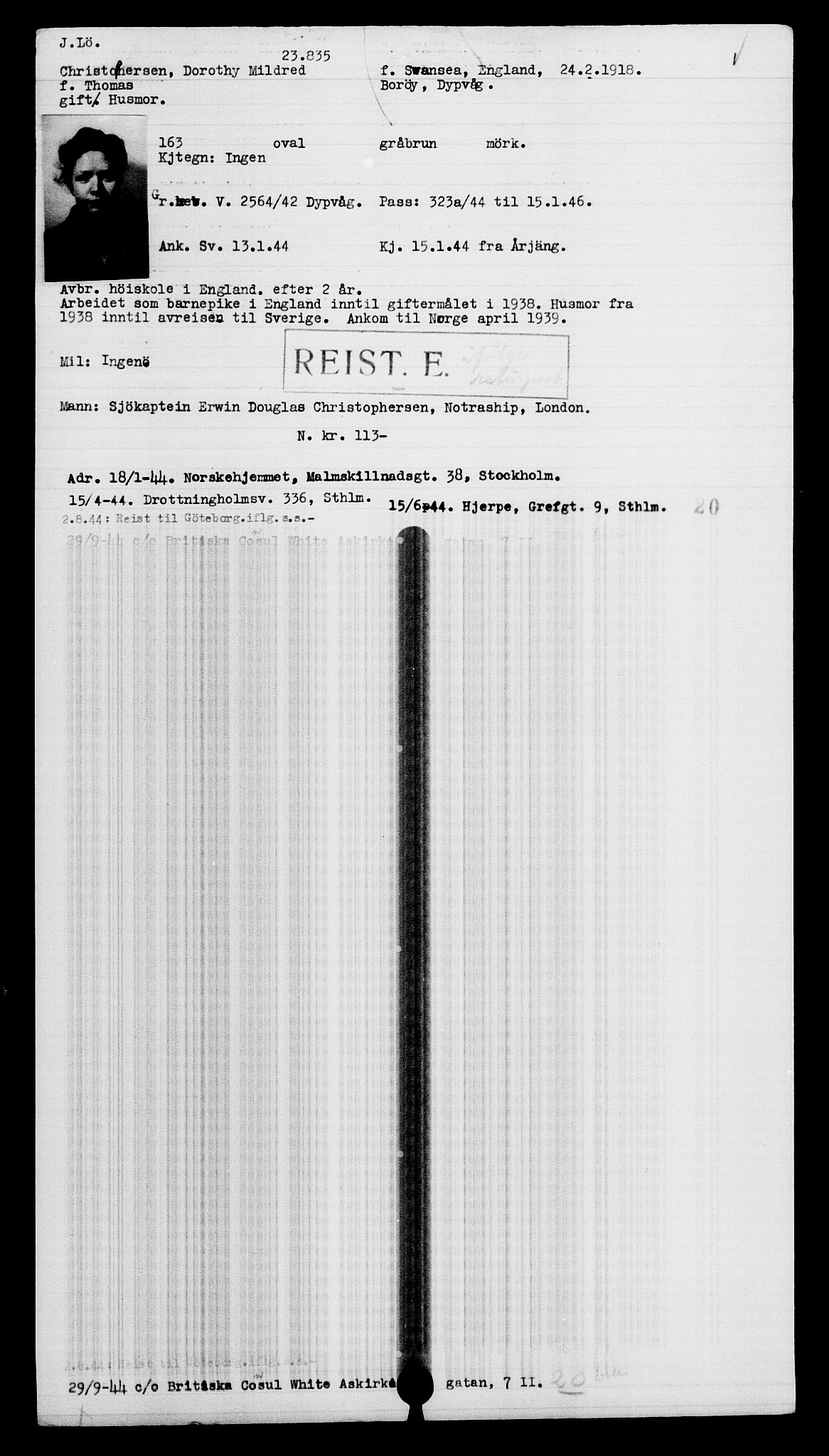 Den Kgl. Norske Legasjons Flyktningskontor, RA/S-6753/V/Va/L0010: Kjesäterkartoteket.  Flyktningenr. 22000-25314, 1940-1945, p. 1945