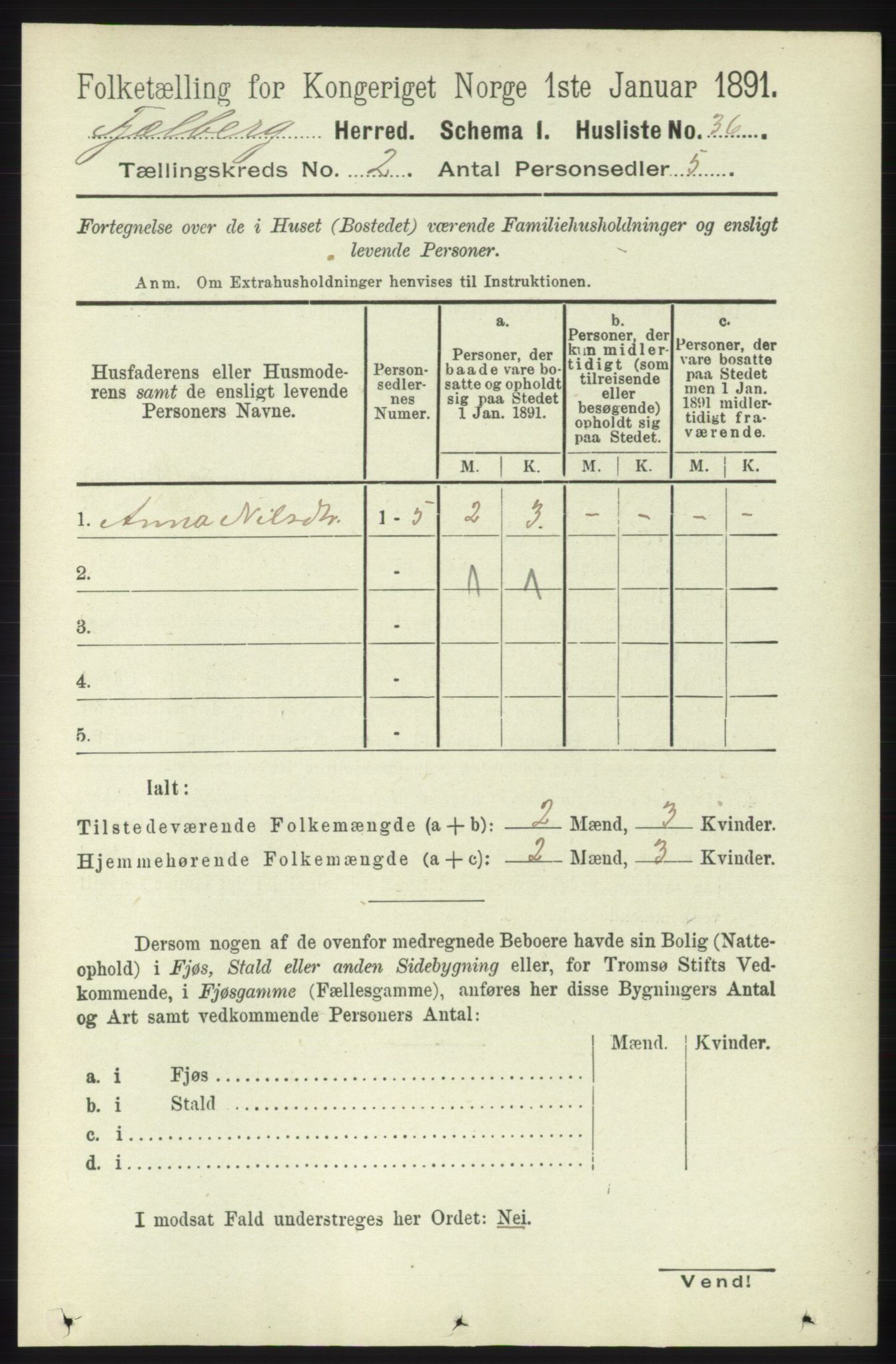 RA, 1891 census for 1213 Fjelberg, 1891, p. 494