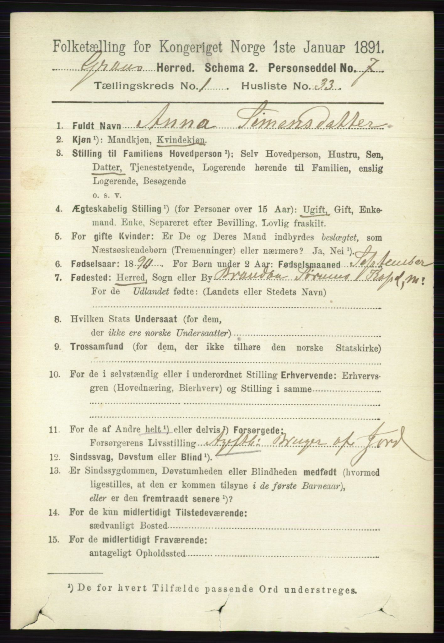 RA, 1891 census for 0534 Gran, 1891, p. 272