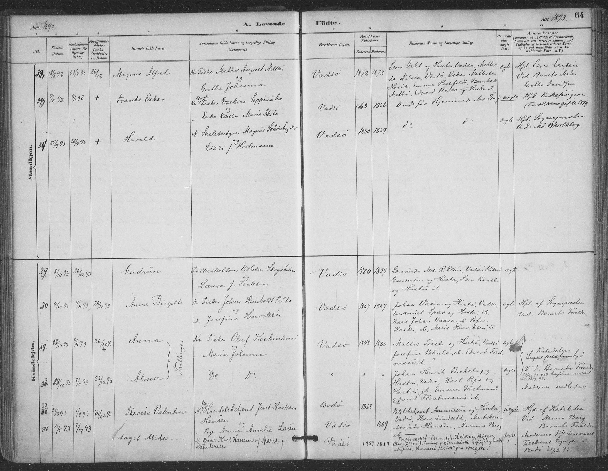 Vadsø sokneprestkontor, SATØ/S-1325/H/Ha/L0006kirke: Parish register (official) no. 6, 1885-1895, p. 64