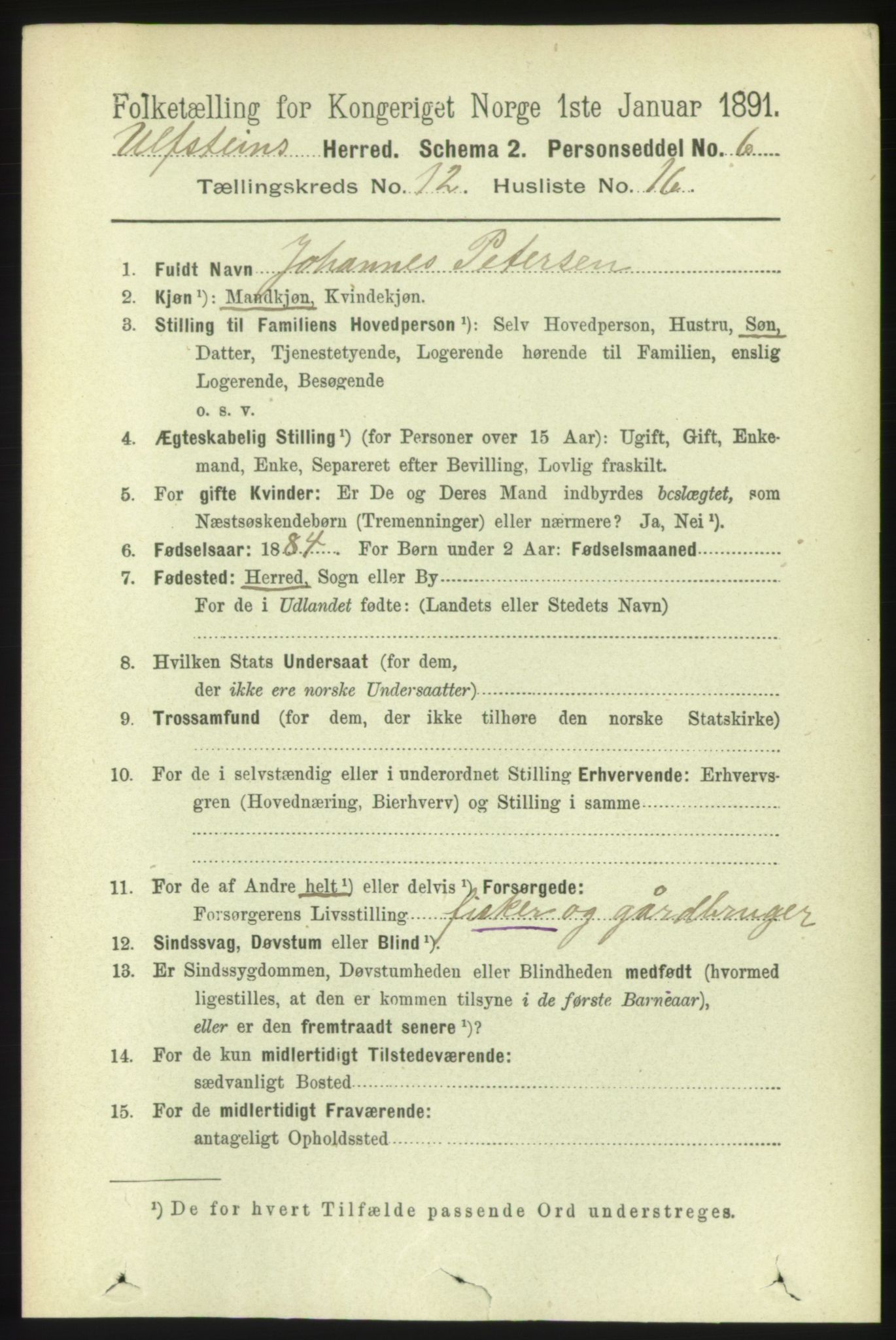 RA, 1891 census for 1516 Ulstein, 1891, p. 3957