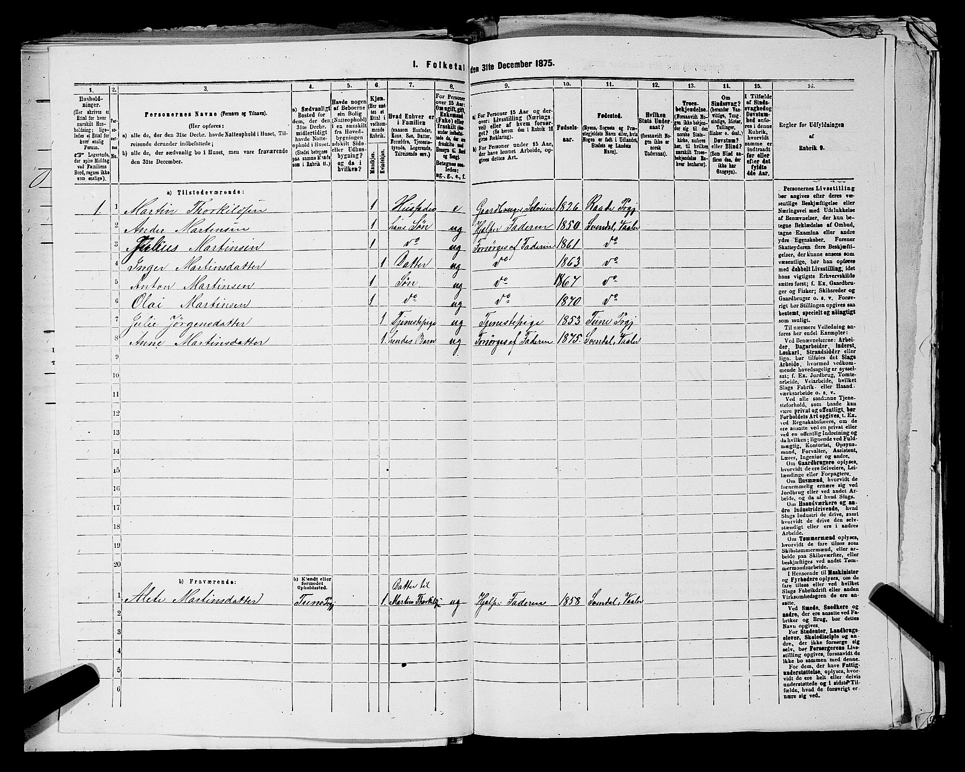 RA, 1875 census for 0137P Våler, 1875, p. 1016