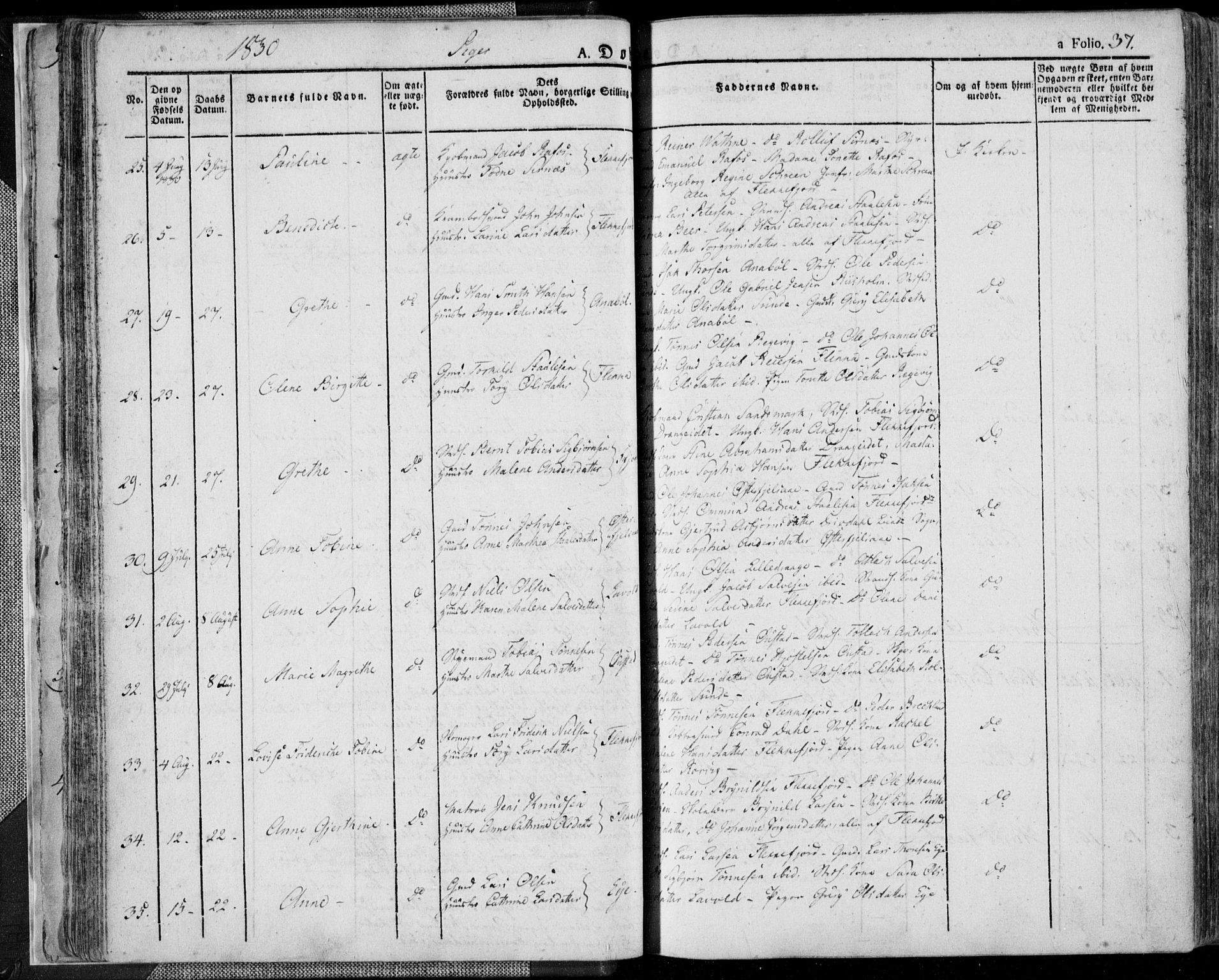 Flekkefjord sokneprestkontor, AV/SAK-1111-0012/F/Fa/Fac/L0003: Parish register (official) no. A 3, 1826-1841, p. 37