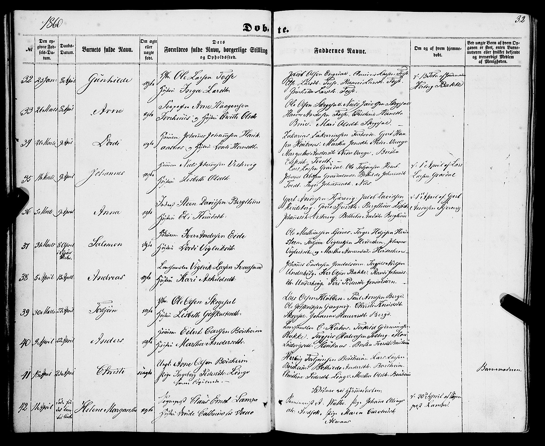 Strandebarm sokneprestembete, SAB/A-78401/H/Haa: Parish register (official) no. A 8, 1858-1872, p. 32