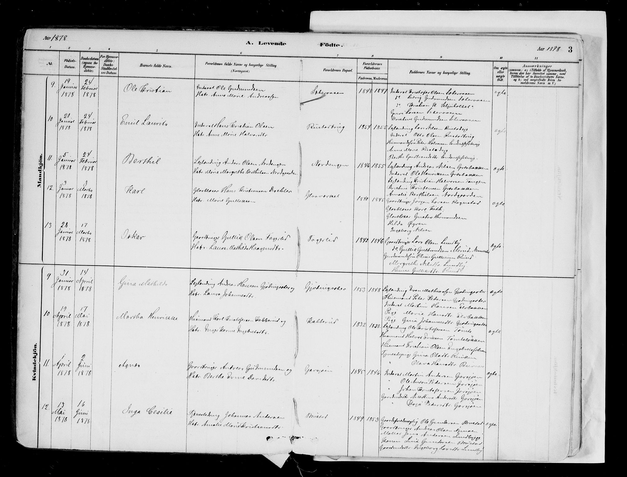Hurdal prestekontor Kirkebøker, SAO/A-10889/F/Fa/L0007: Parish register (official) no. I 7, 1878-1906, p. 3