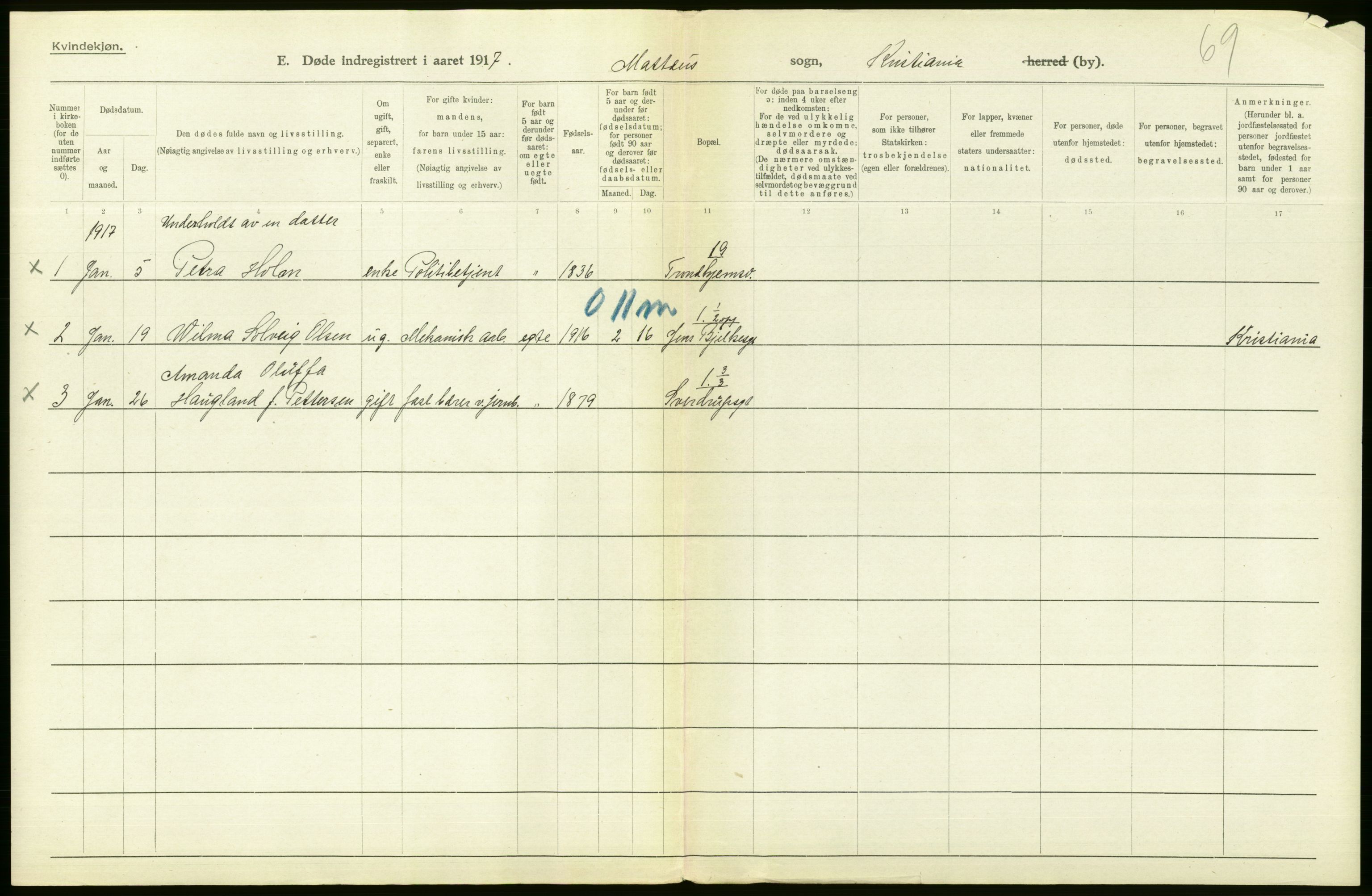 Statistisk sentralbyrå, Sosiodemografiske emner, Befolkning, AV/RA-S-2228/D/Df/Dfb/Dfbg/L0010: Kristiania: Døde, 1917, p. 164