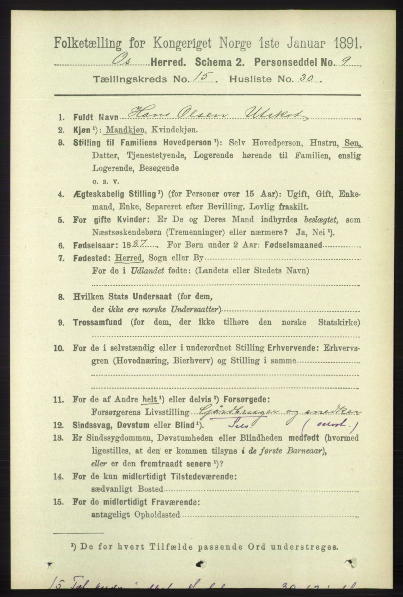 RA, 1891 census for 1243 Os, 1891, p. 3297